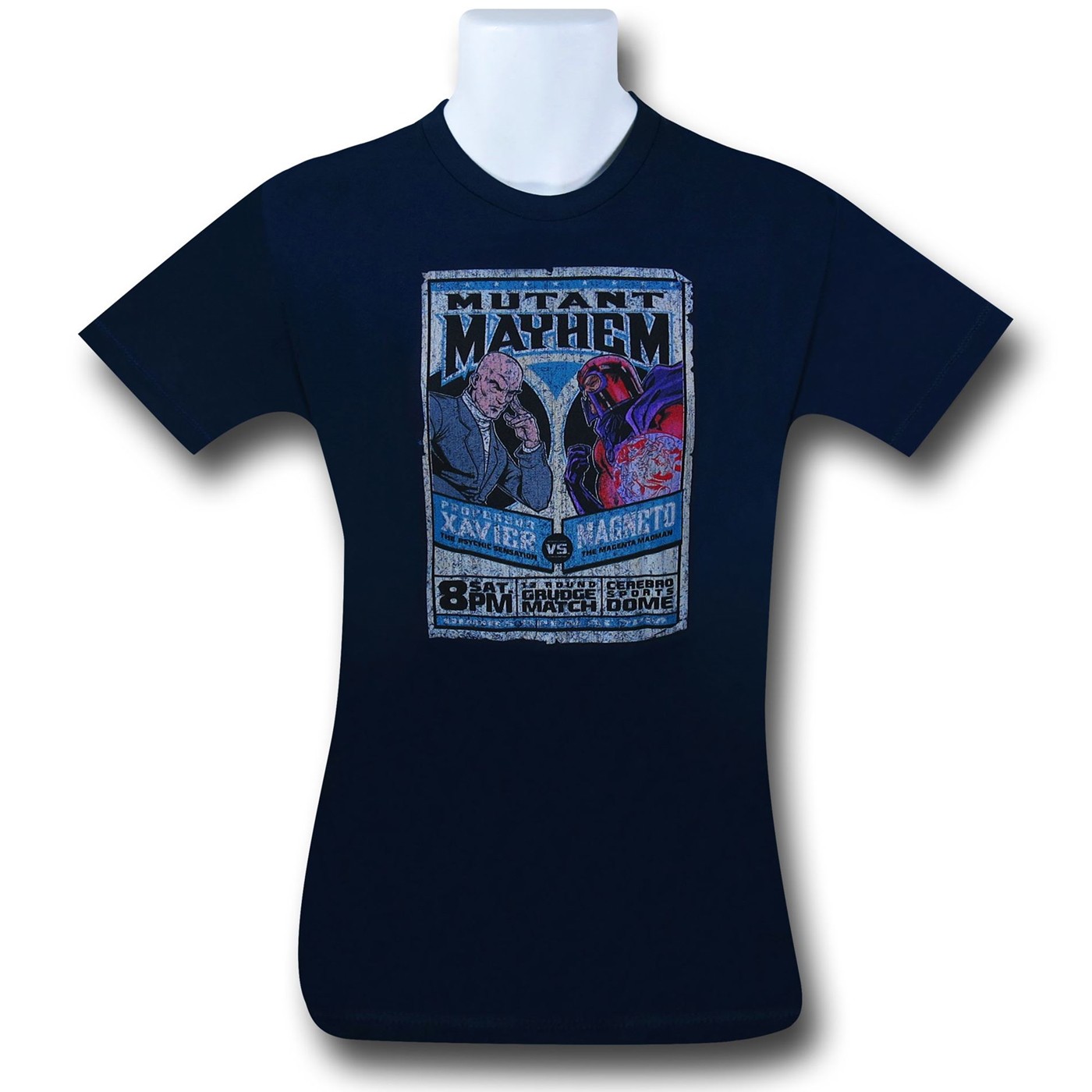 Xavier Vs. Magneto Fight Card 30 Single T-Shirt, Blue