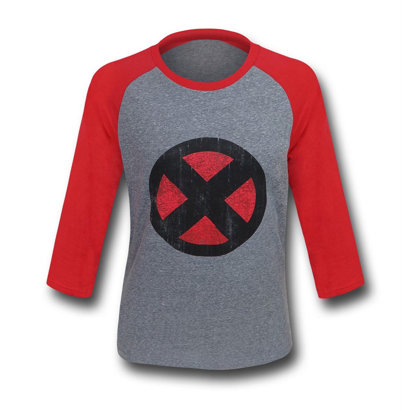 X-Men Distressed Symbol Men's Baseball T-Shirt, Red