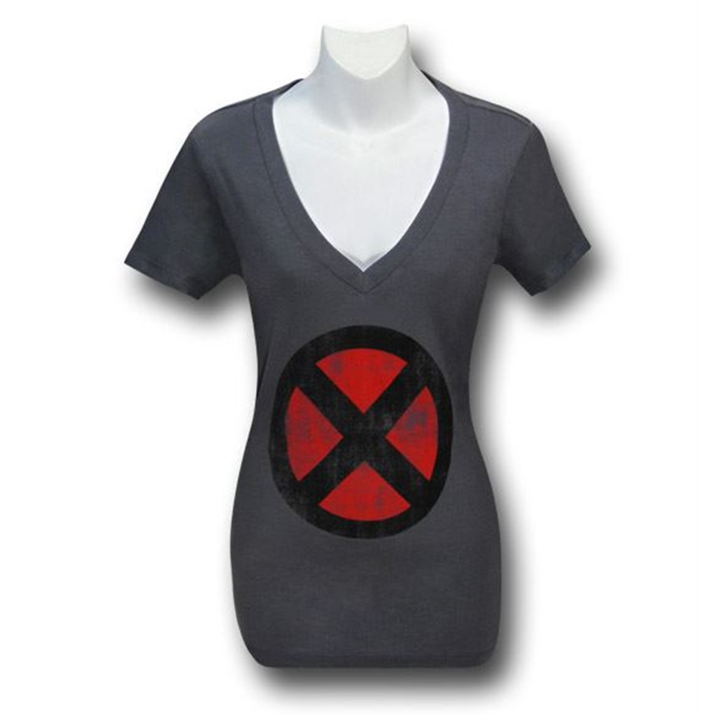 X-Men V-Neck Dark Grey Women's 30 Single T-Shirt, Grey