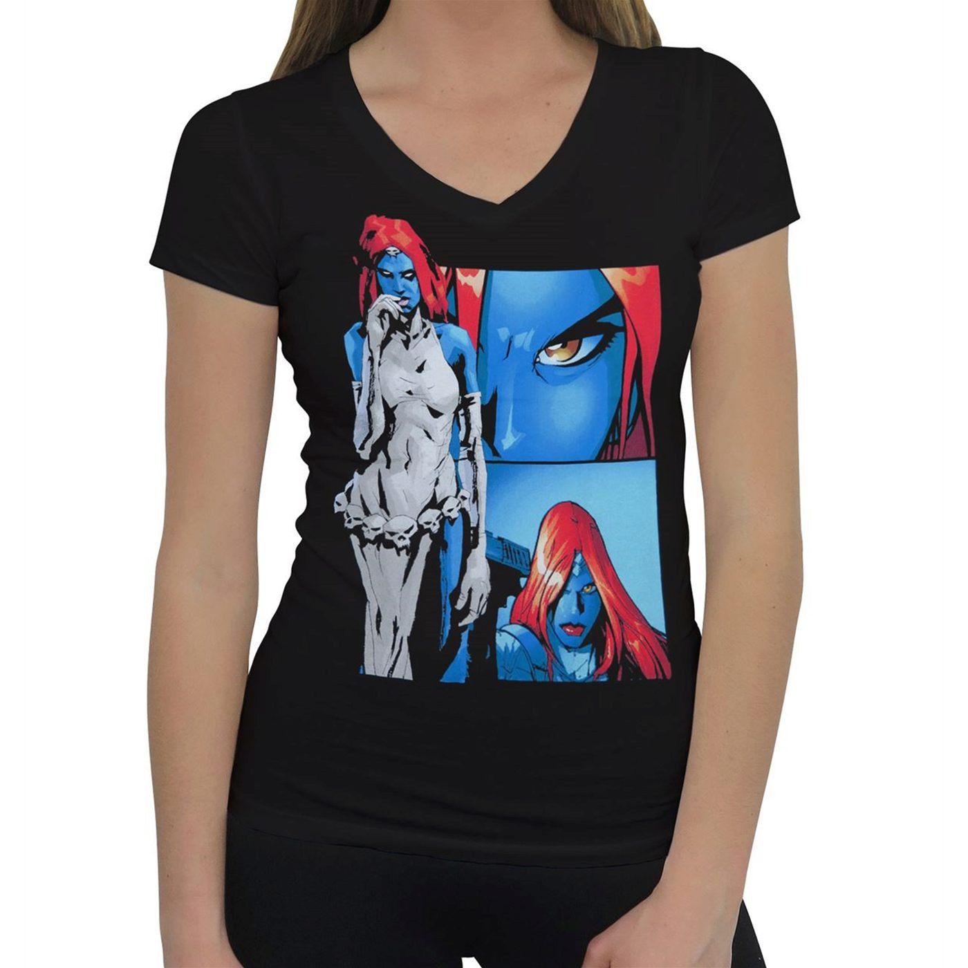 X-Men Mystique Panels Women's V-Neck T-Shirt, Black