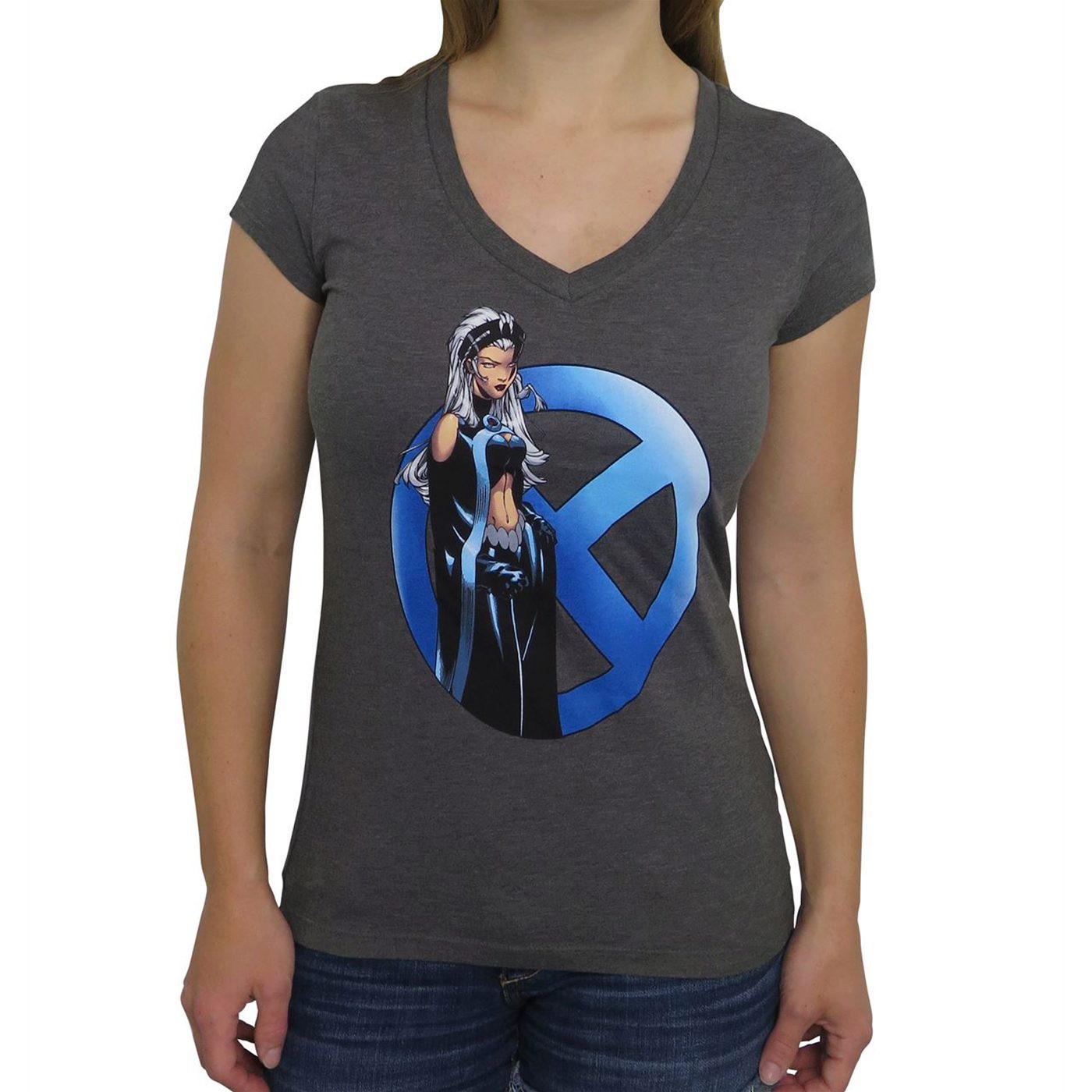 X-Men Storm X Symbol Women's V-Neck T-Shirt, Grey