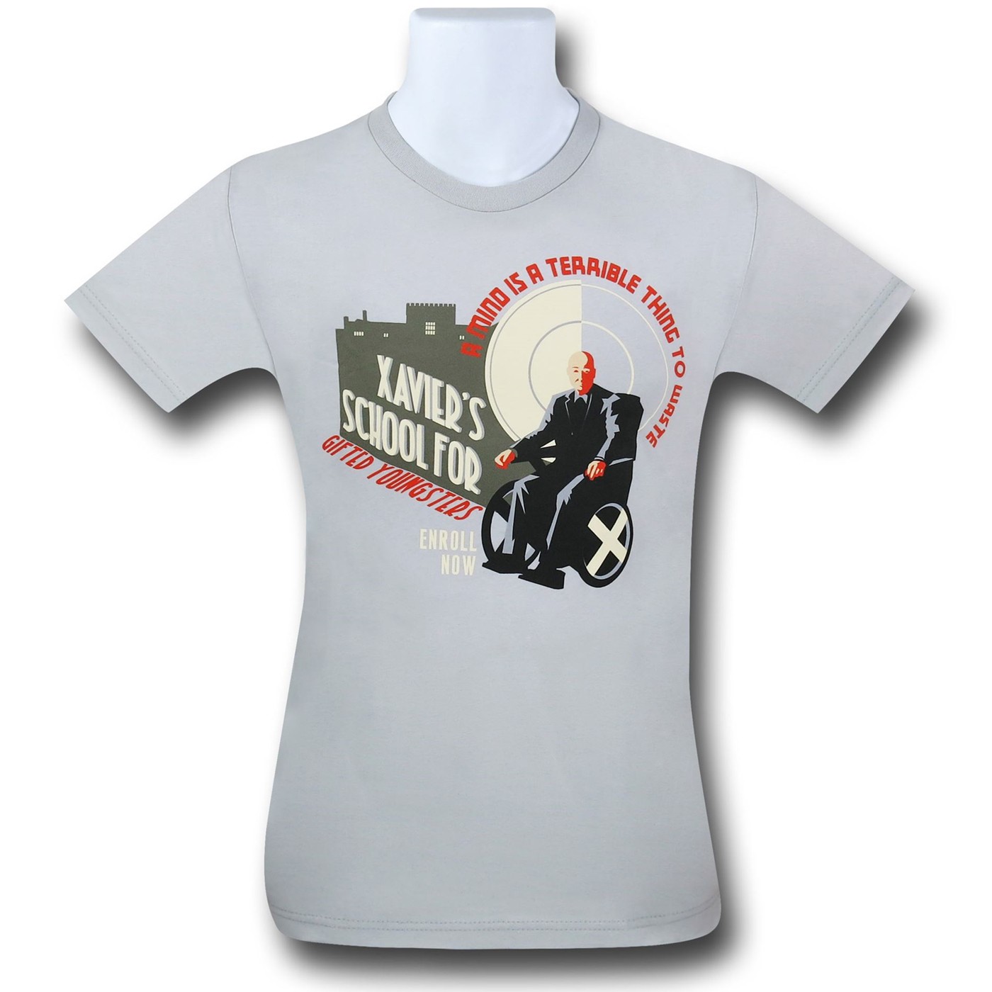 X-Men Xavier & School Logo 30 Single T-Shirt, Grey
