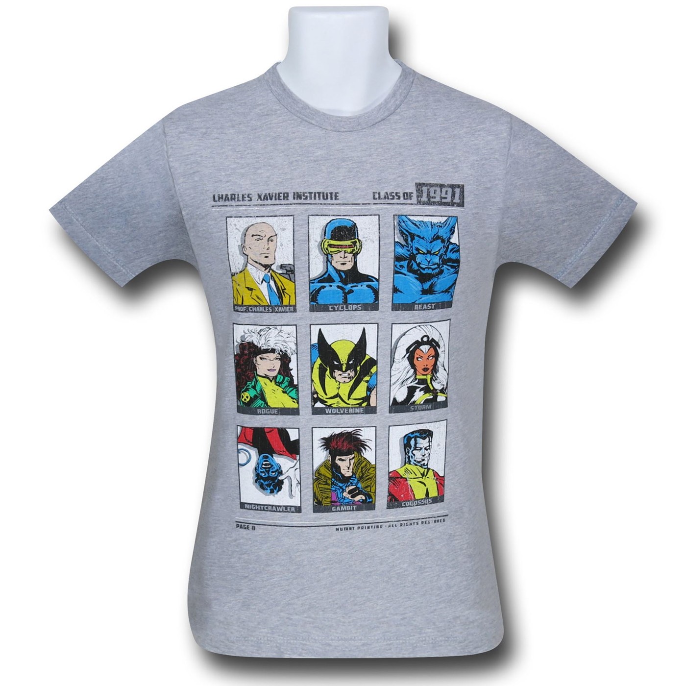 X-Men Yearbook Grid 30 Single T-Shirt, Grey