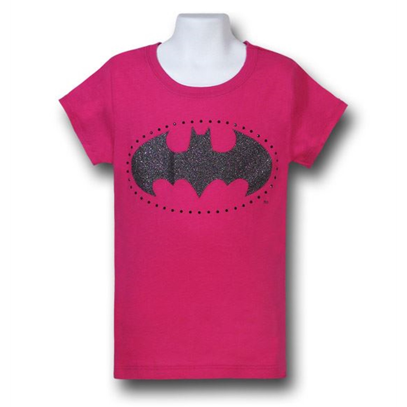 Batman Pink Glitter Symbol Youth Girls T-Shirt, Pink