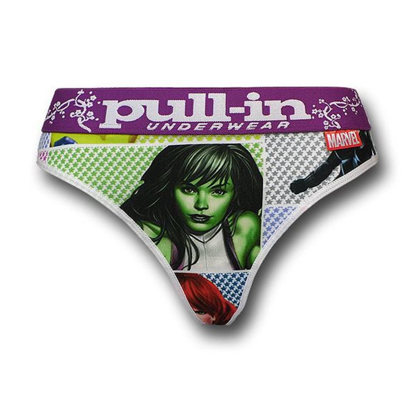 Marvel Heroines Star Panels Juniors Pull-In Thong, White