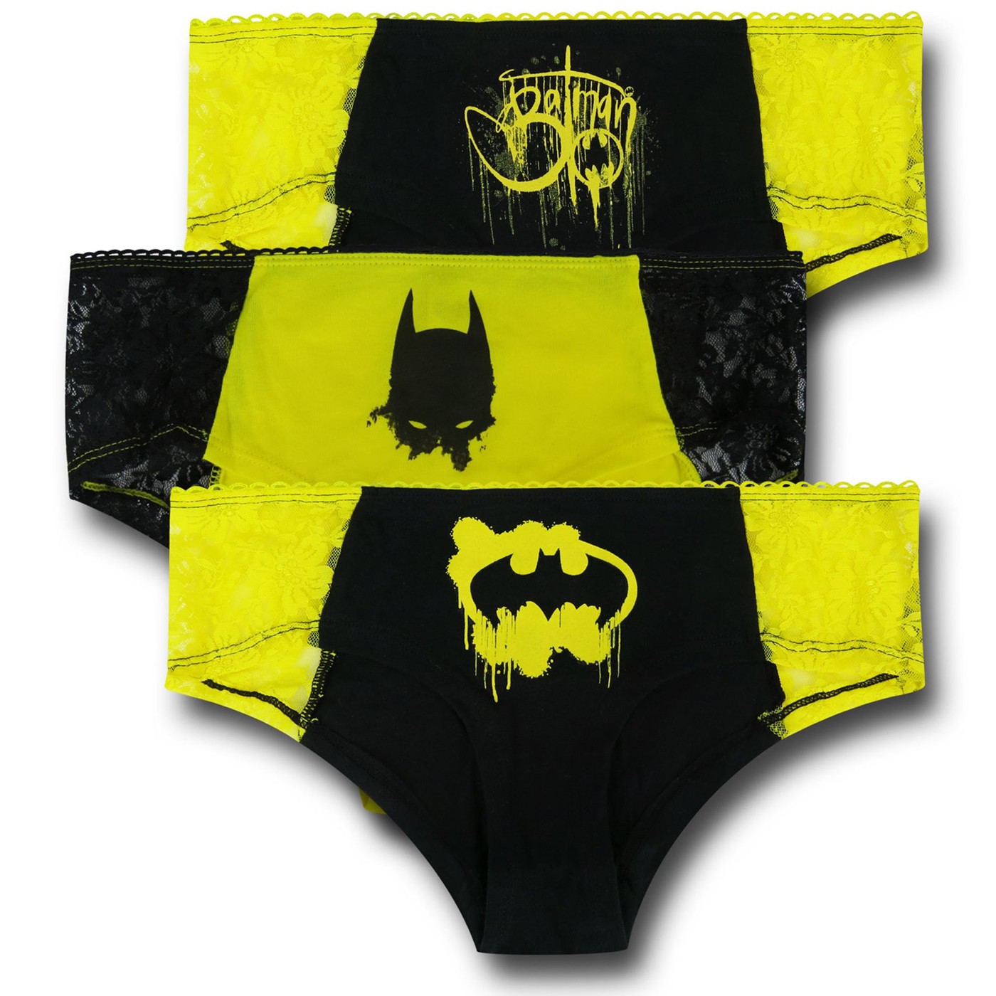 Batman Lace Women's Panty 3-Pack, Yellow