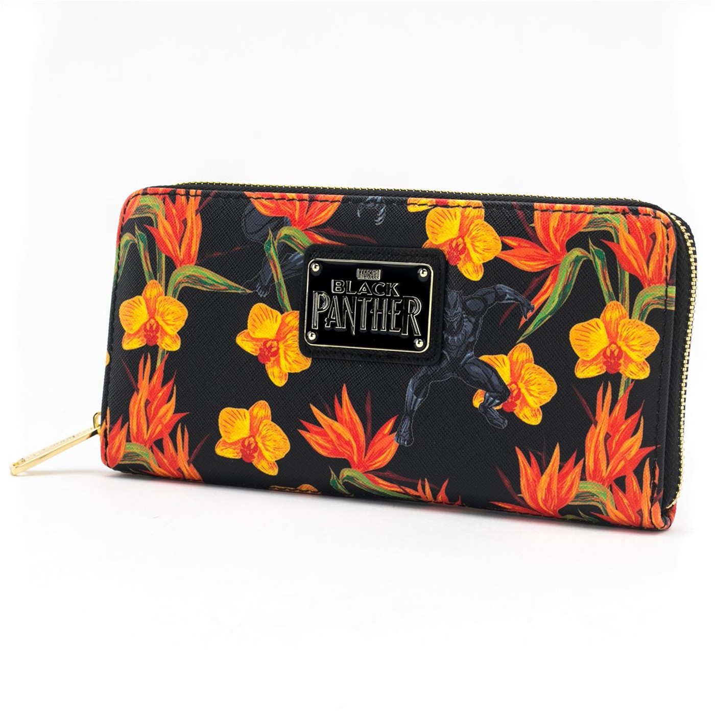 Black Panther Floral Zip Around Wallet, Black