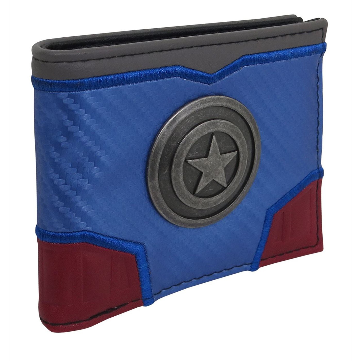 Captain America Metal Shield Carbon Fiber Bi-Fold Wallet, Blue