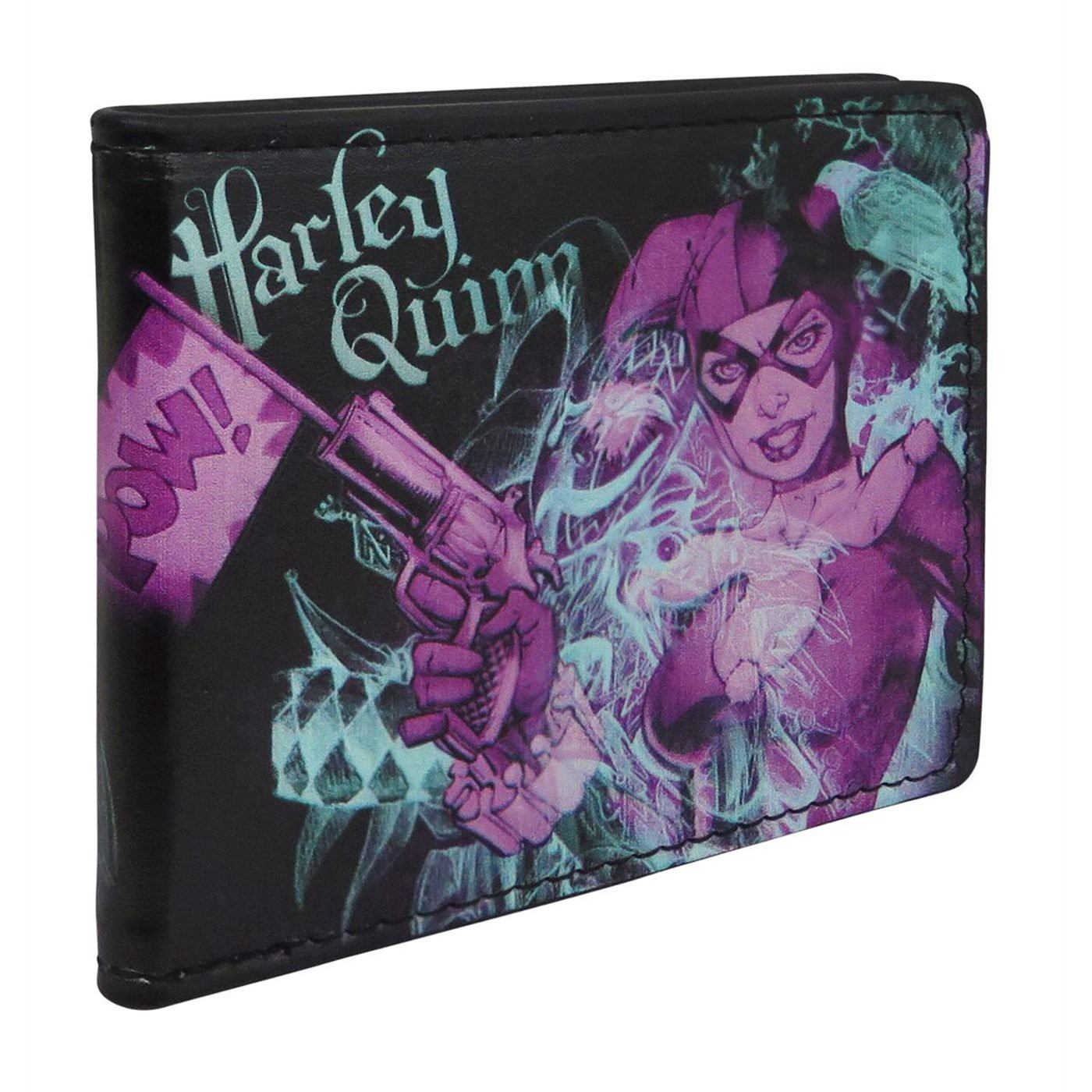 Harley Quinn Pow! Men's Bi-Fold Wallet, Black