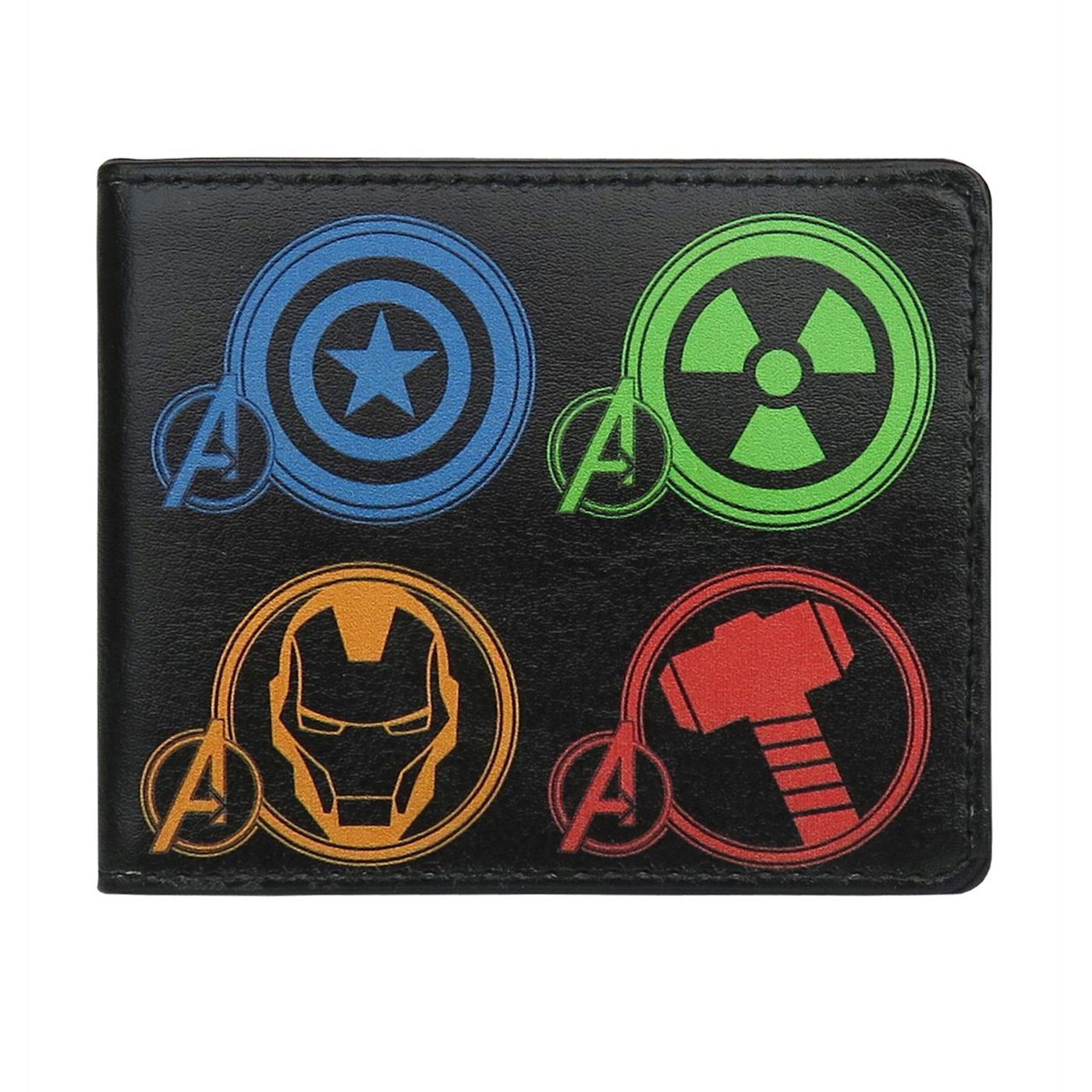 Avengers Neon Symbols Bi-Fold Wallet, Black