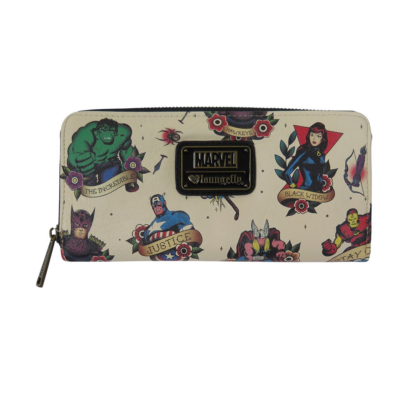 Avengers Vintage Faux Leather Zipper Wallet, Black