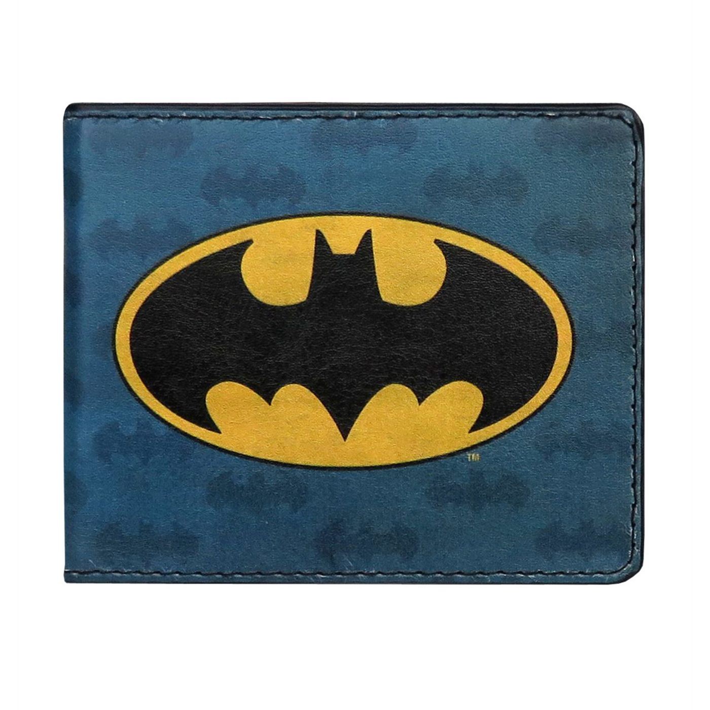 Batman Symbol on Blue Bi-Fold Wallet, Blue