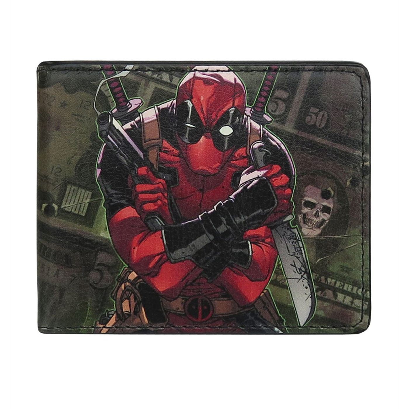 Deadpool Dollar Bills Bi-Fold Wallet, Red