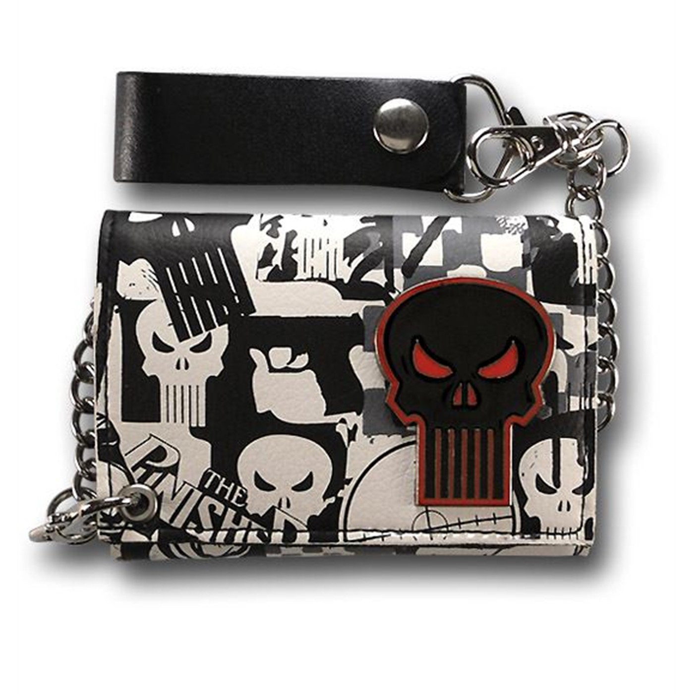 Punisher Multi Skulls Metal Skull Leather Wallet, Black
