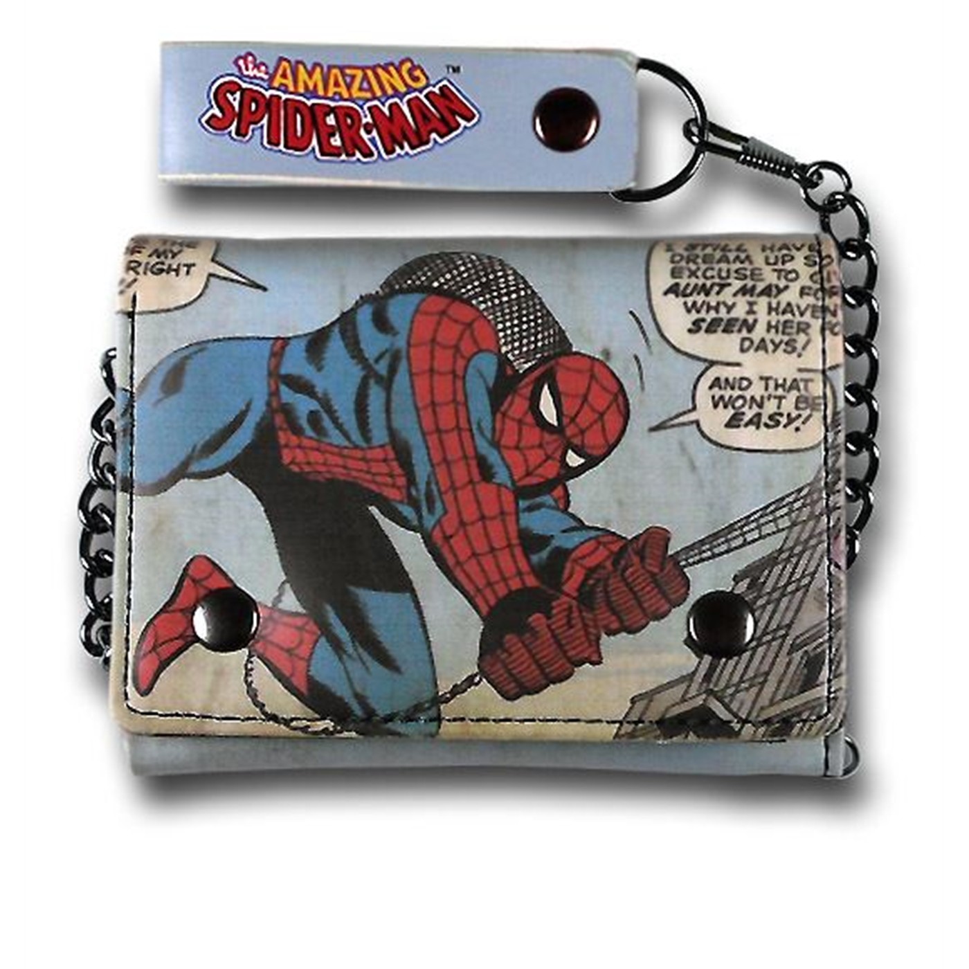 Spiderman Swings Word Balloons Chain Wallet, Grey