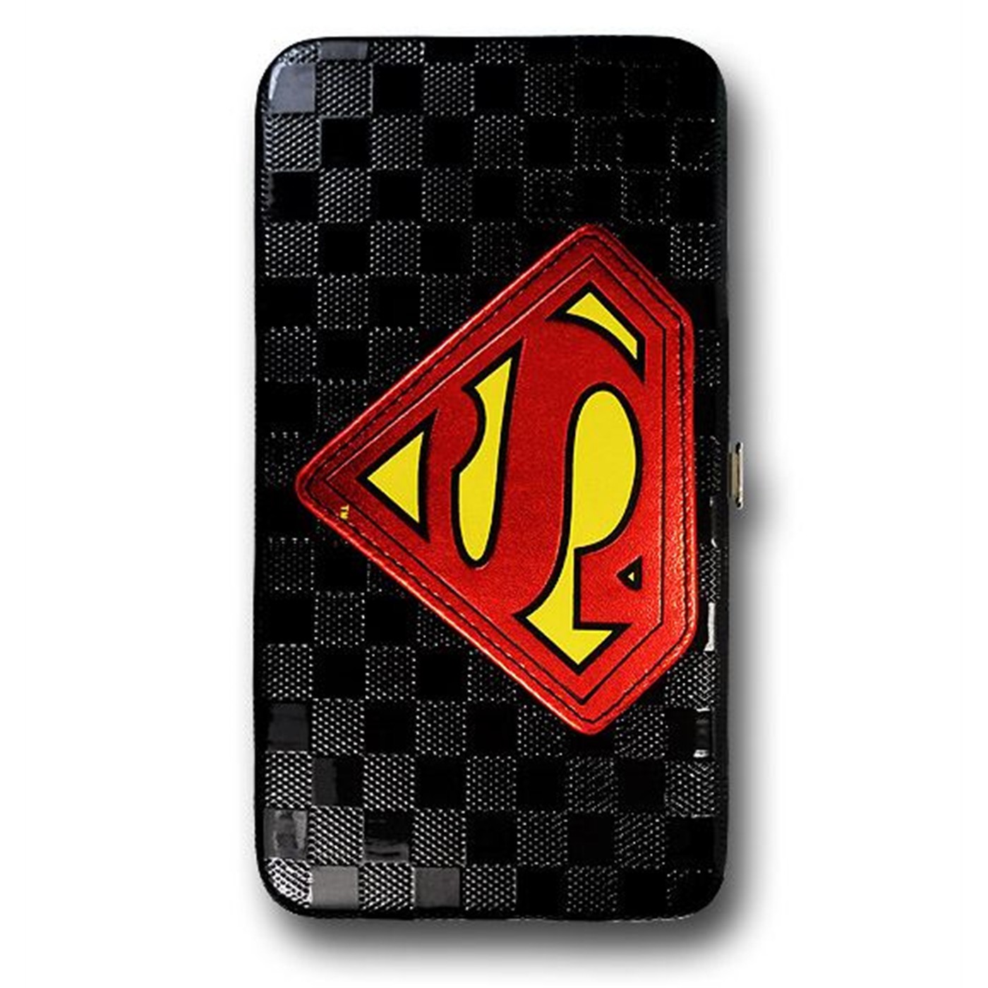 Superman Symbol Black Ladies Studded Hinged Wallet, Black