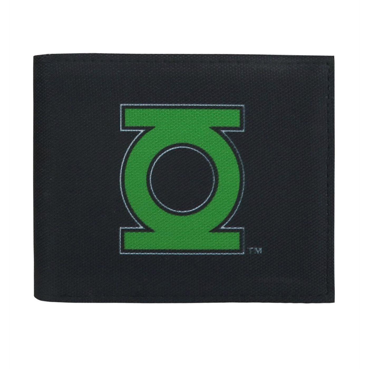 Green Lantern Symbol on Black Bi-Fold Wallet, Black