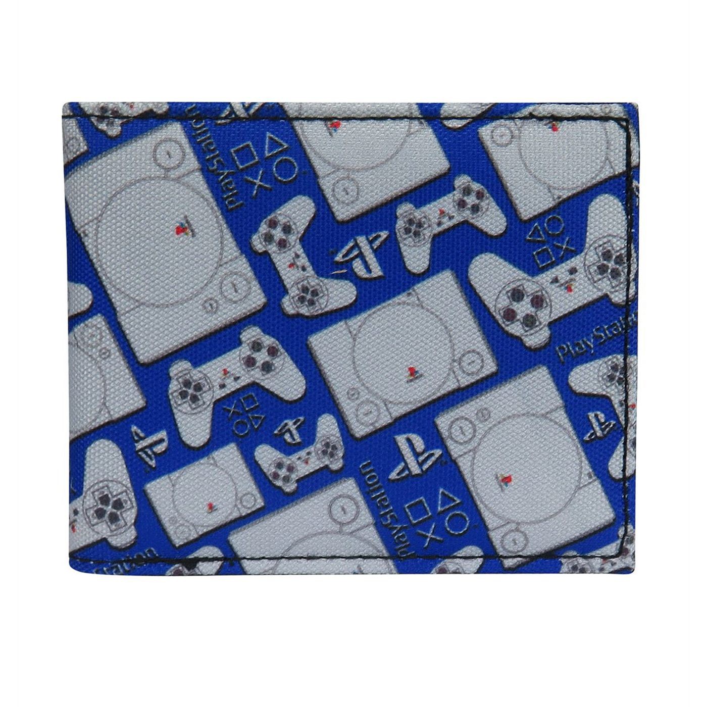 Playstation Controller Pattern Bi-Fold Wallet, Blue