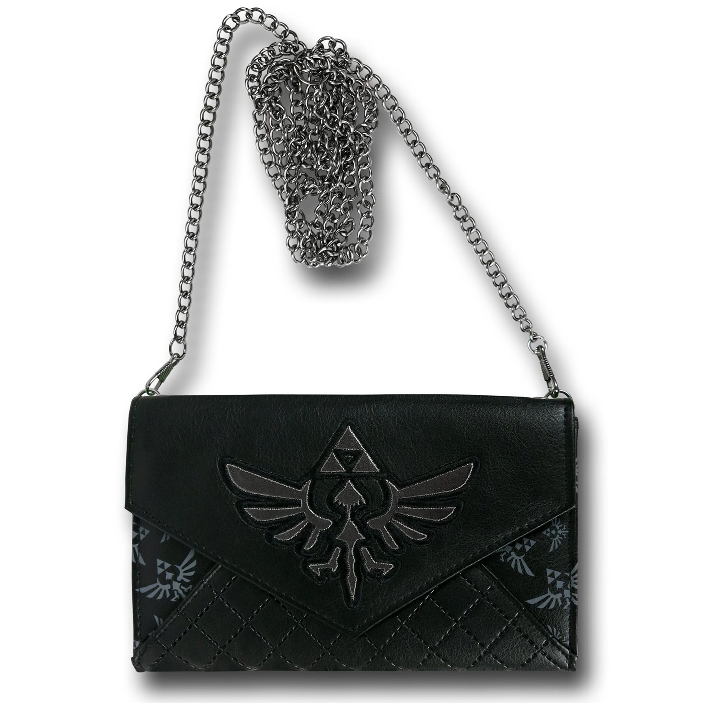 Zelda Quilted Envelope Wallet w/ Chain, Black