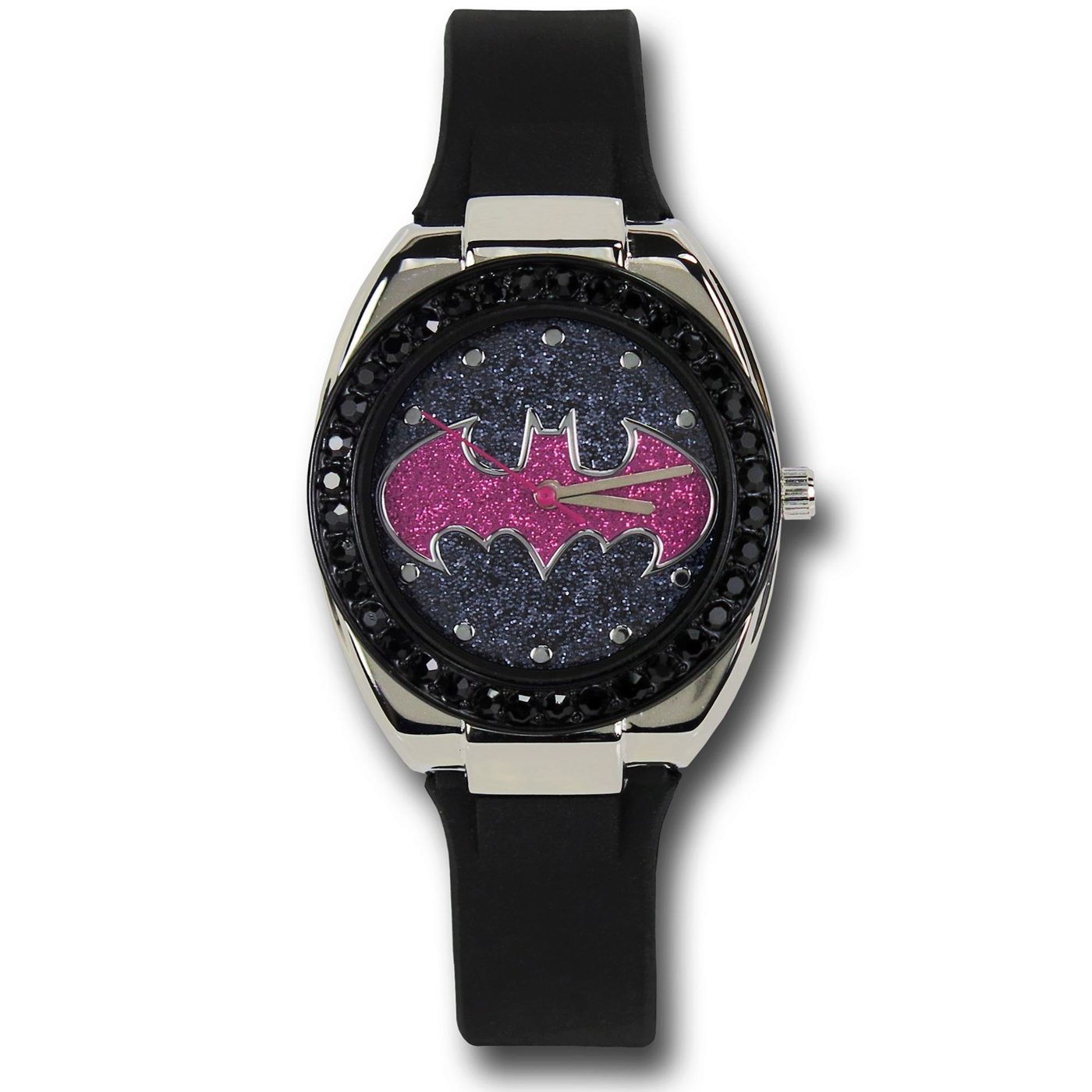 Batgirl Rhinestone Watch with Silicone Band, Black