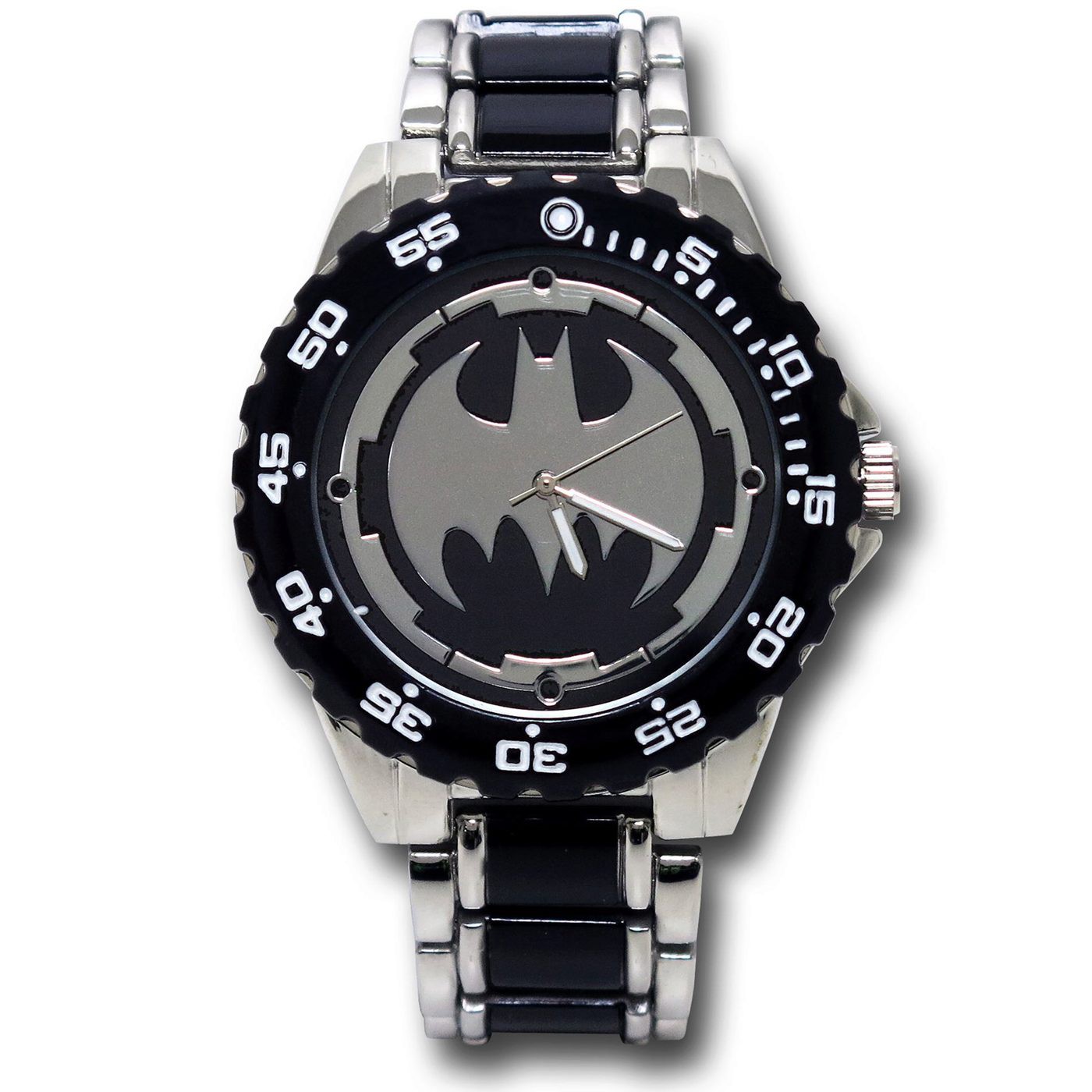 Batman Symbol Silver Tone & Black Watch