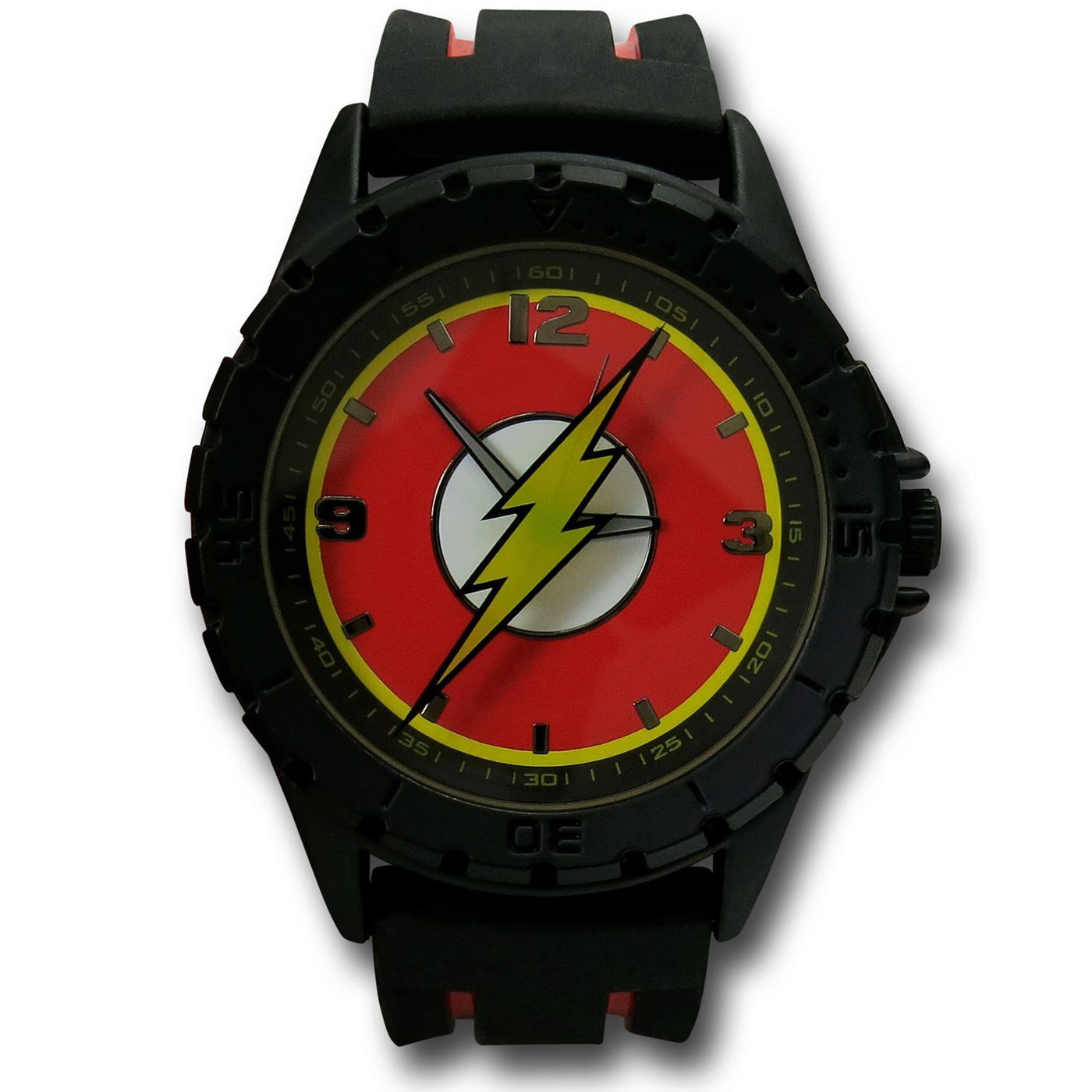 Flash Symbol Watch with Striped Silicone Band, Black
