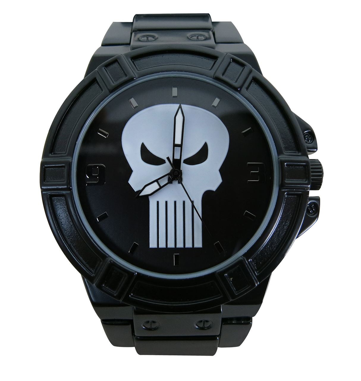 Punisher White Symbol Black Watch with Metal Band, Black