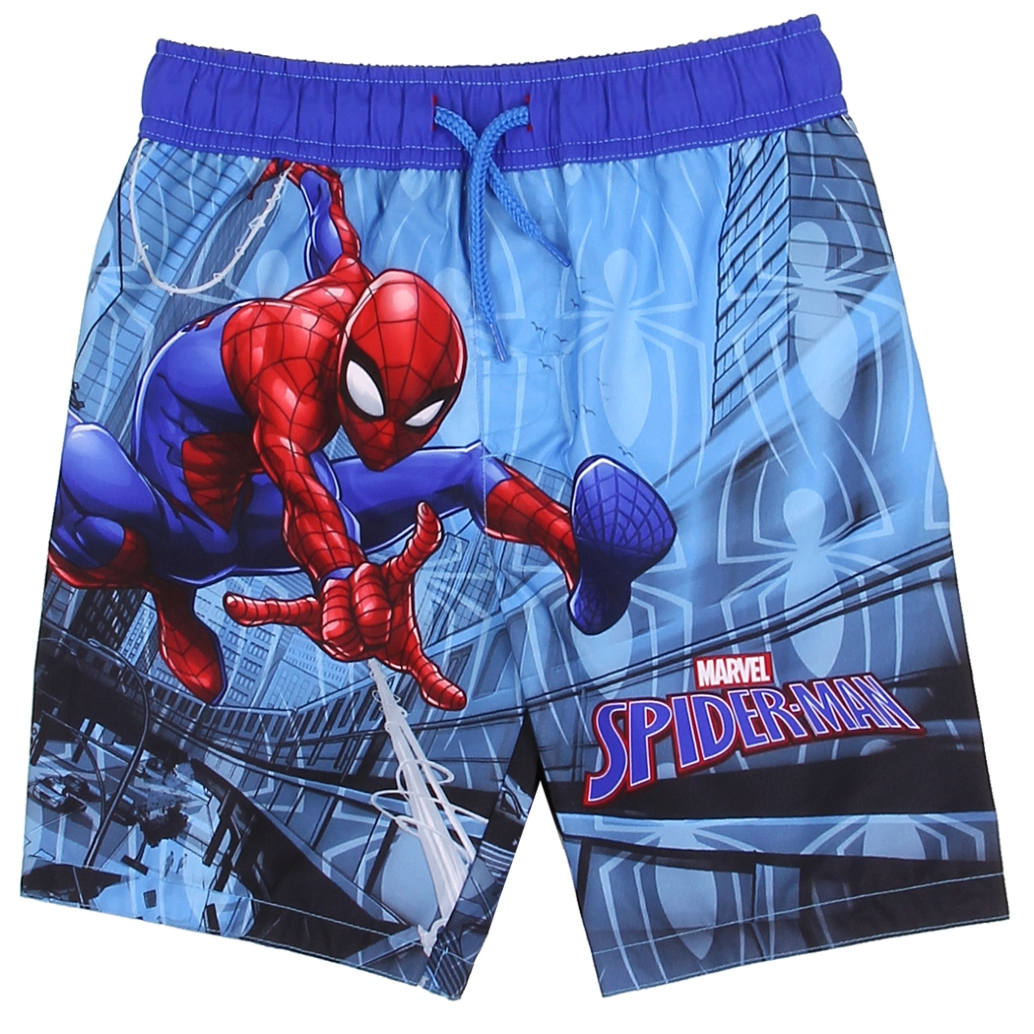 Spider-Man Swinging through the City Swim Trunks, Blue