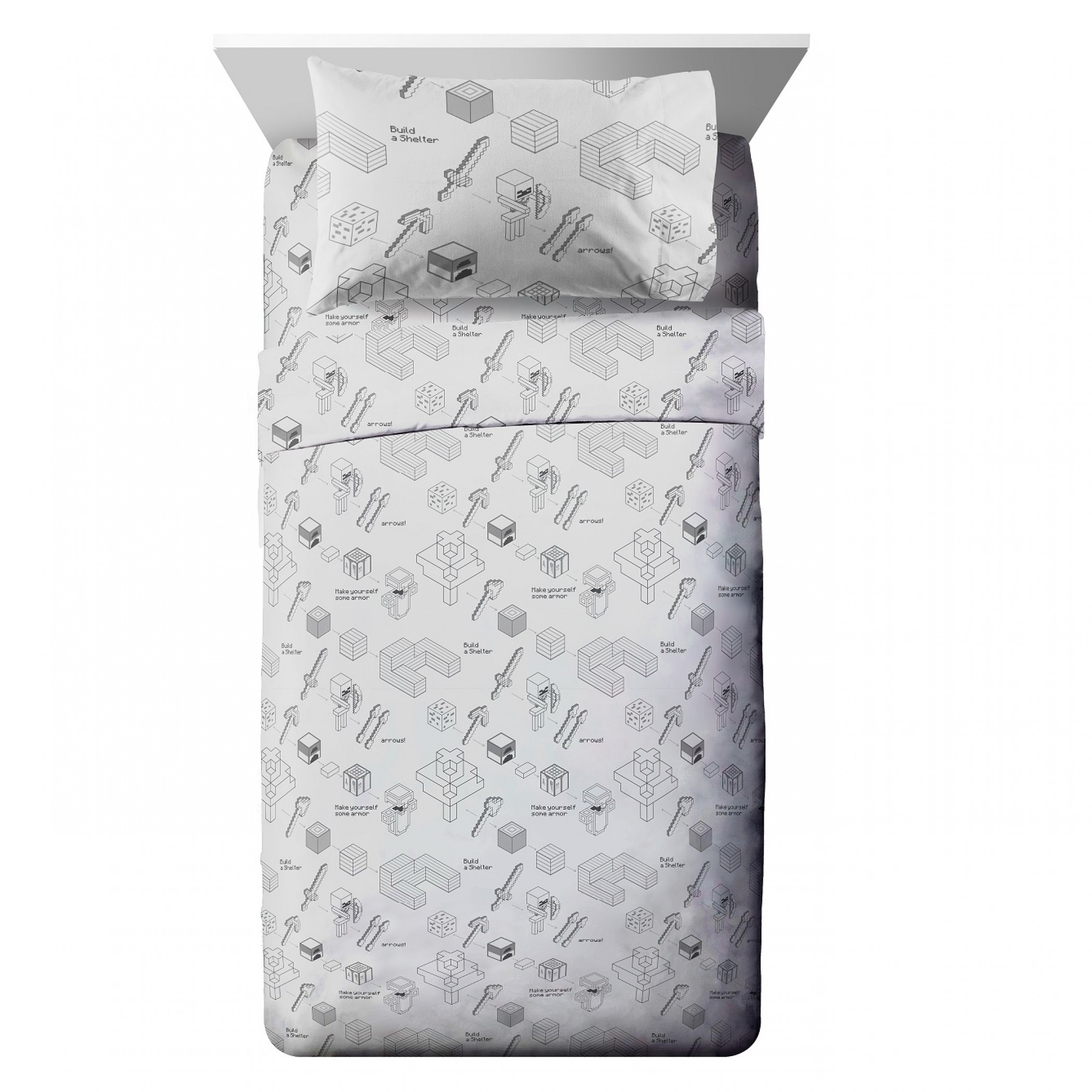 Minecraft Symbols and Logos All Over Print 3-Piece Full Sheet Set, Multi-Color