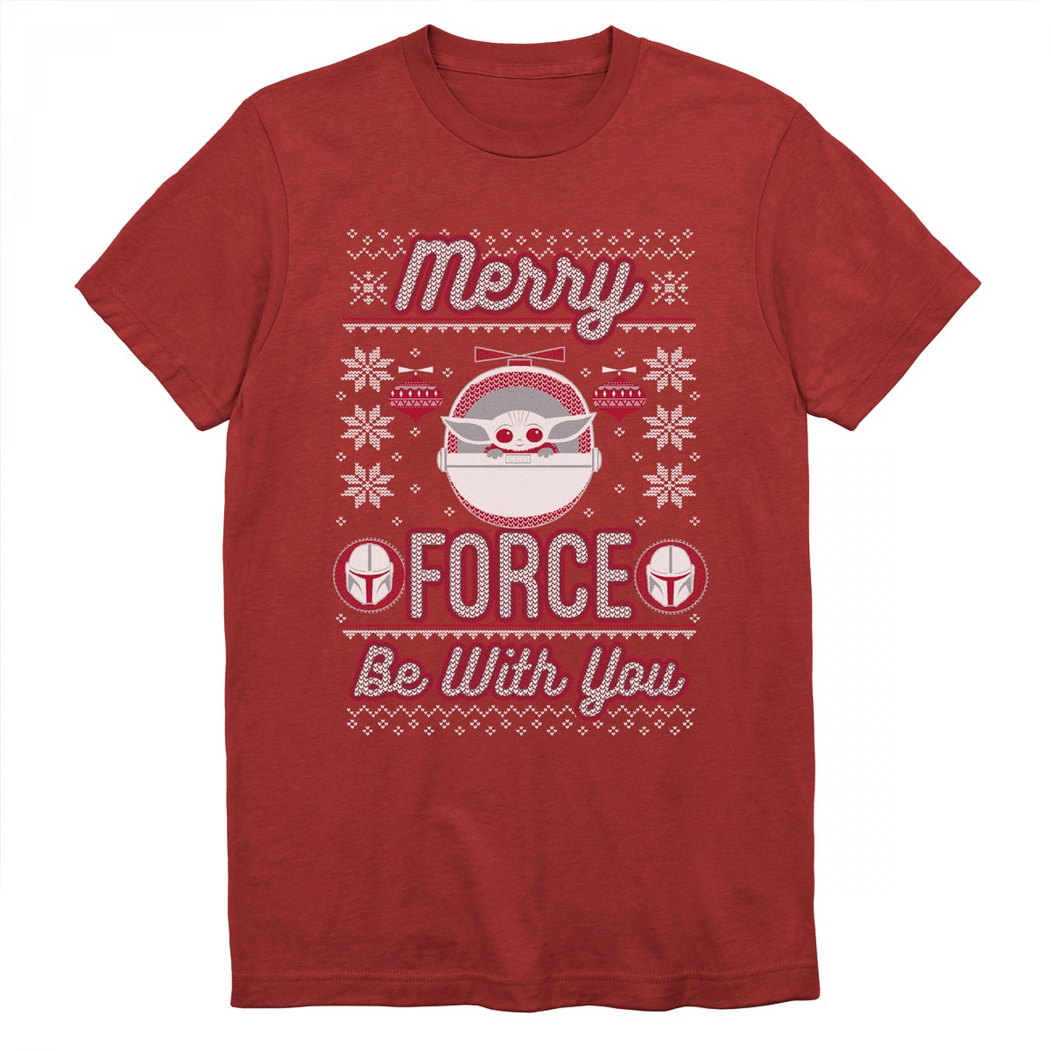 Star Wars Mandalorian The Child Merry FORCE Be with You T-Shirt, Red
