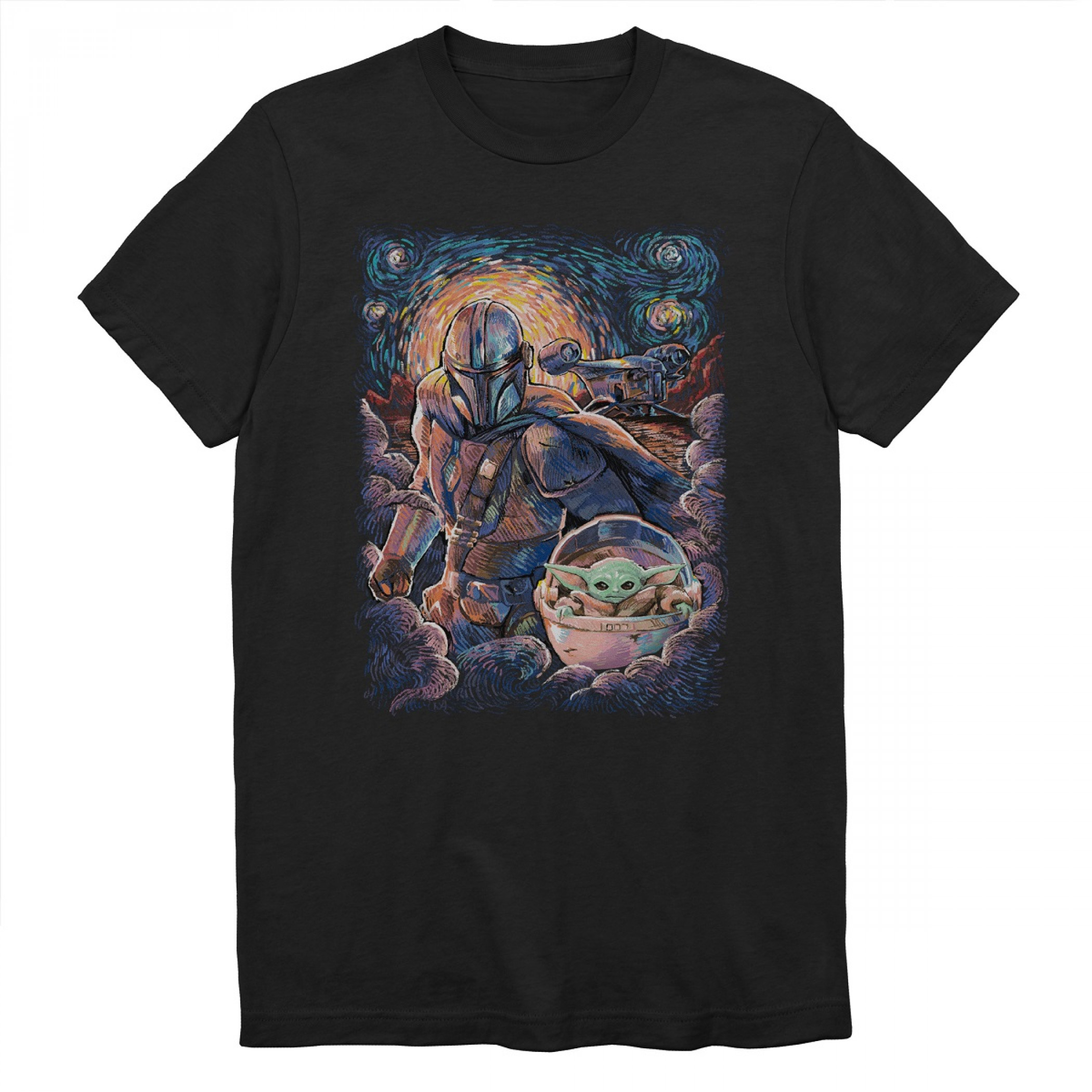 Star Wars Mandalorian and The Child Starry Night T-Shirt, Black