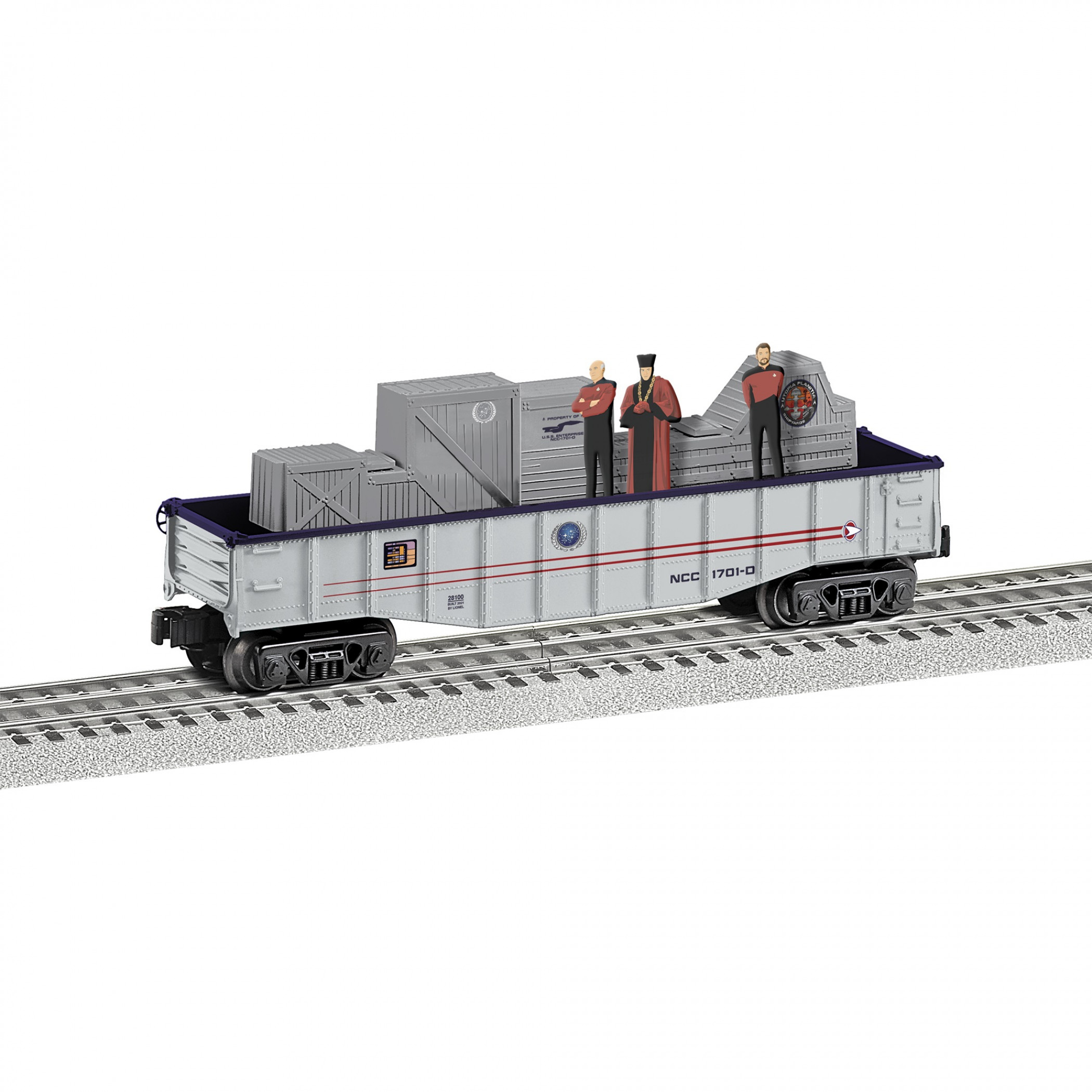 Star Trek Picard  Riker  and Q Chasing Gondola Lionel Train Car, Silver