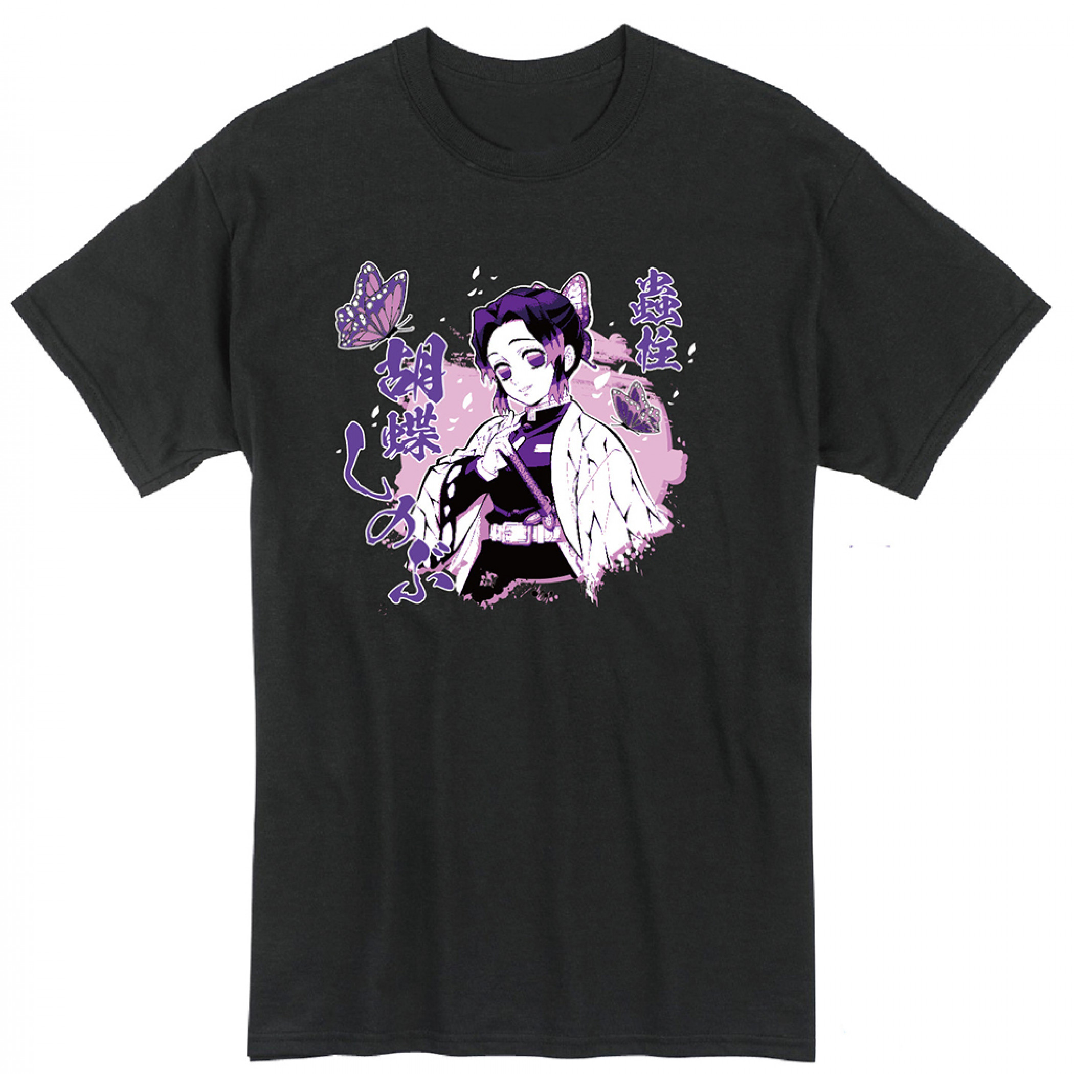 Demon Slayer Kocho Shinobu Character with Japanese Text T-Shirt, Black