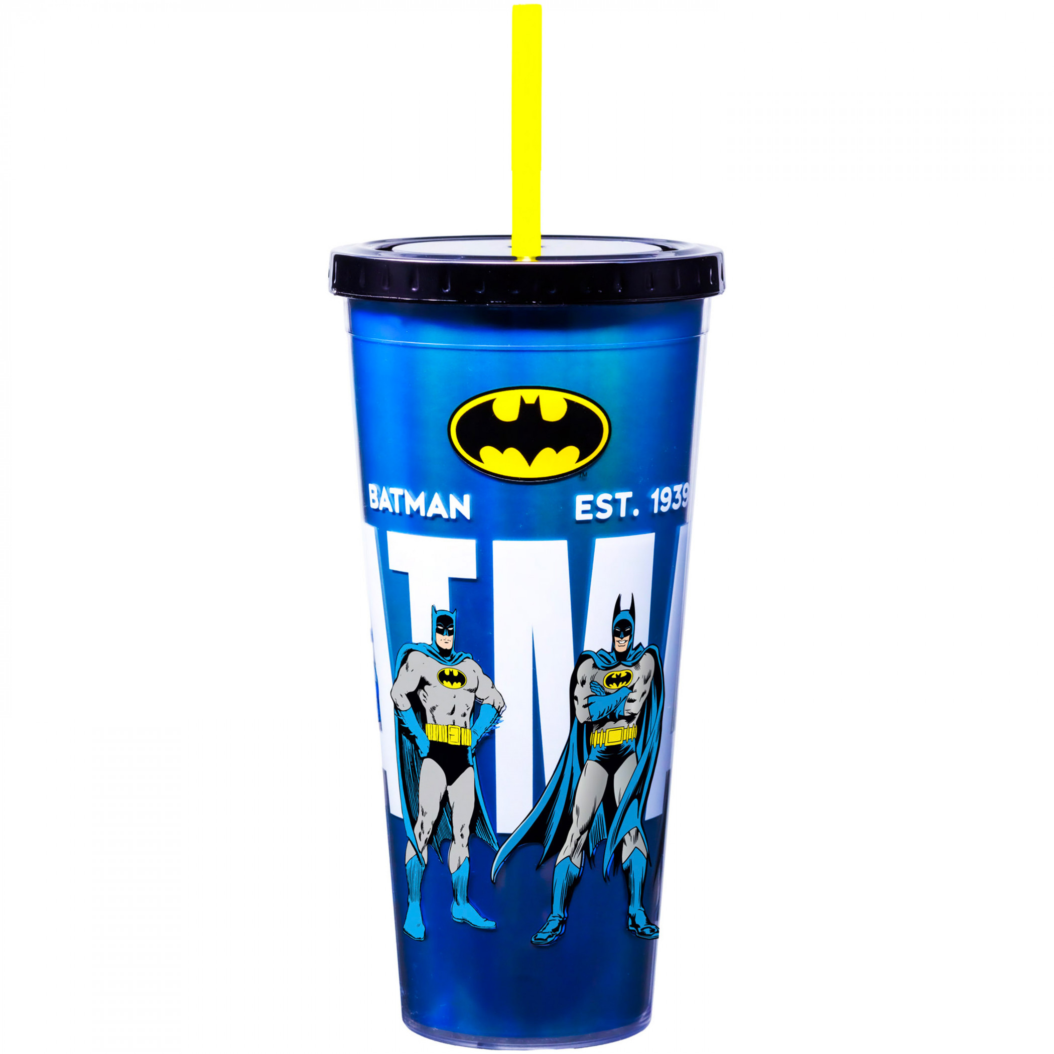 Batman Comic Poses Foil Travel Mug with Straw, Blue