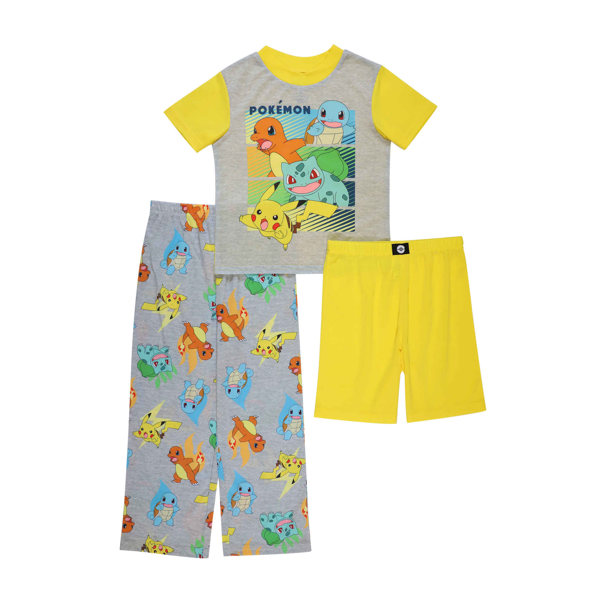 Pokemon Kanto Starters 3-Piece Youth Pajama Set, Multi-Color
