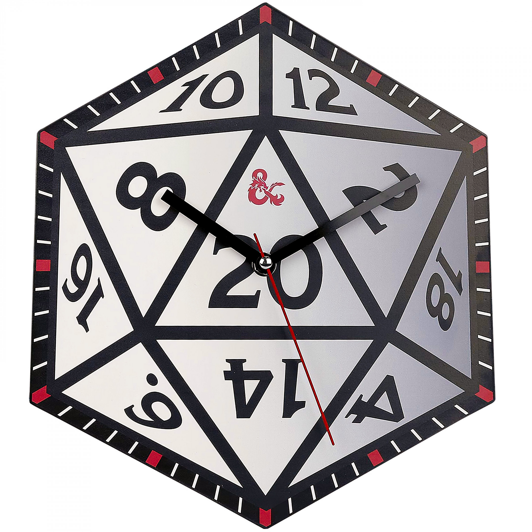 Dungeons & Dragons D20 Dice 12 Inch Metal Wall Clock, White