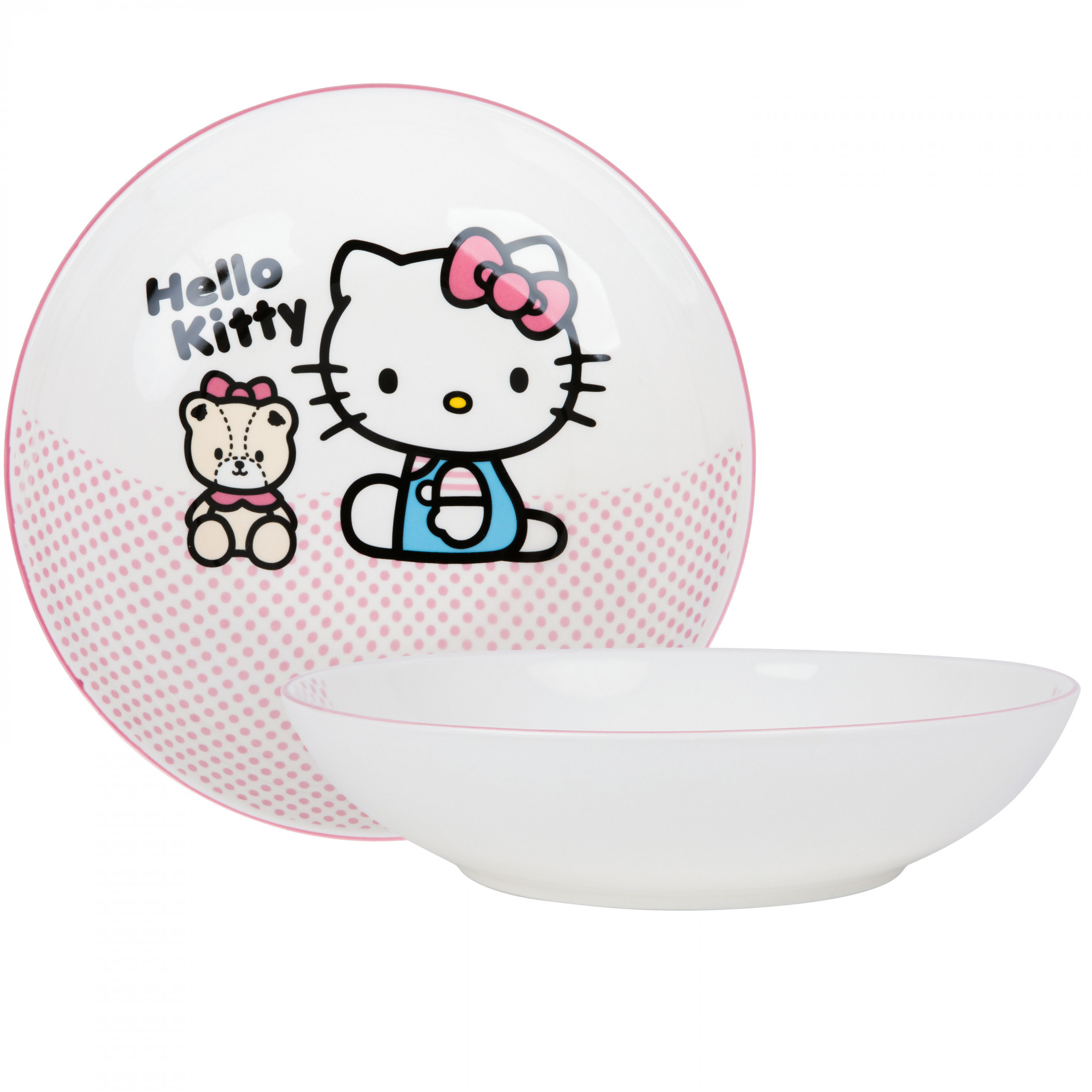 Hello Kitty and Teddy Bear Ceramic 9in Dinner Bowl, White