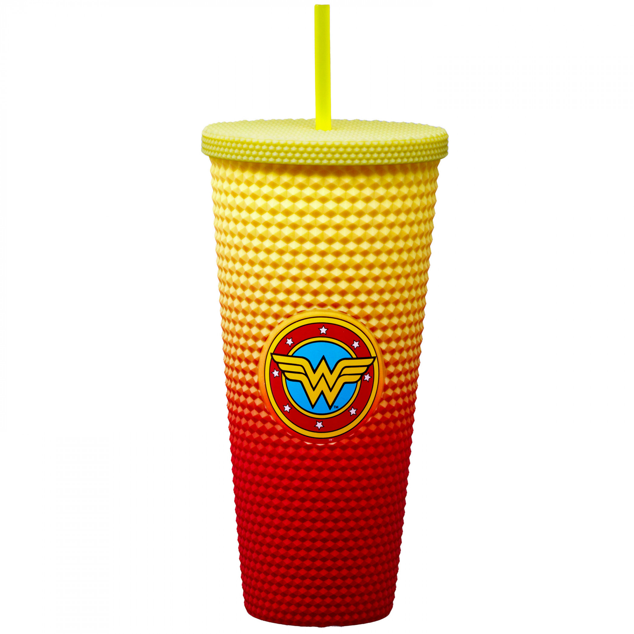 Wonder Woman Classic Logo Studded Travel Mug with Straw, Multi-Color