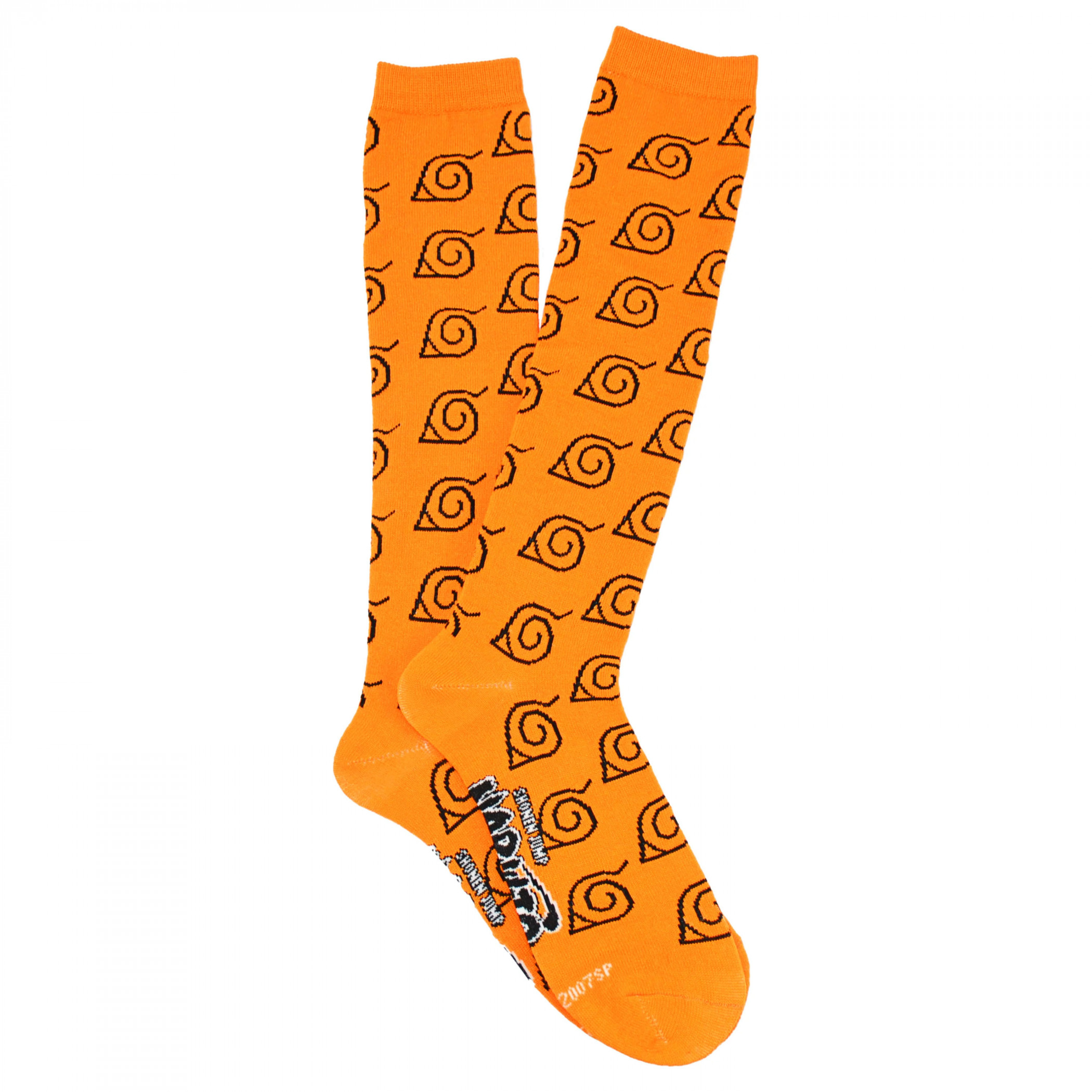 Naruto Shippuden Hidden Leaf Print Knee High Socks, Orange