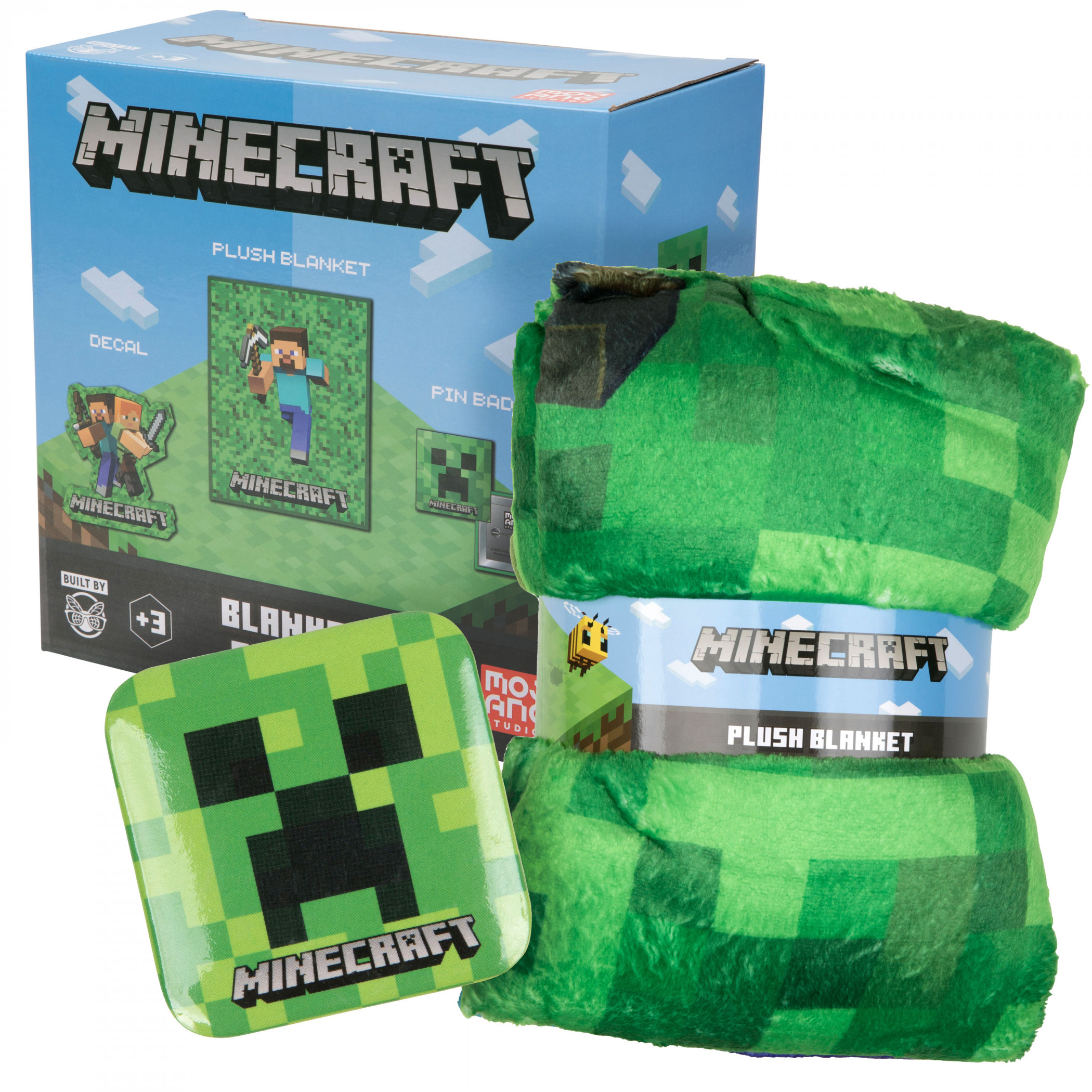 Minecraft Steve Throw Blanket with Lanyard and Pin Box Set, Green
