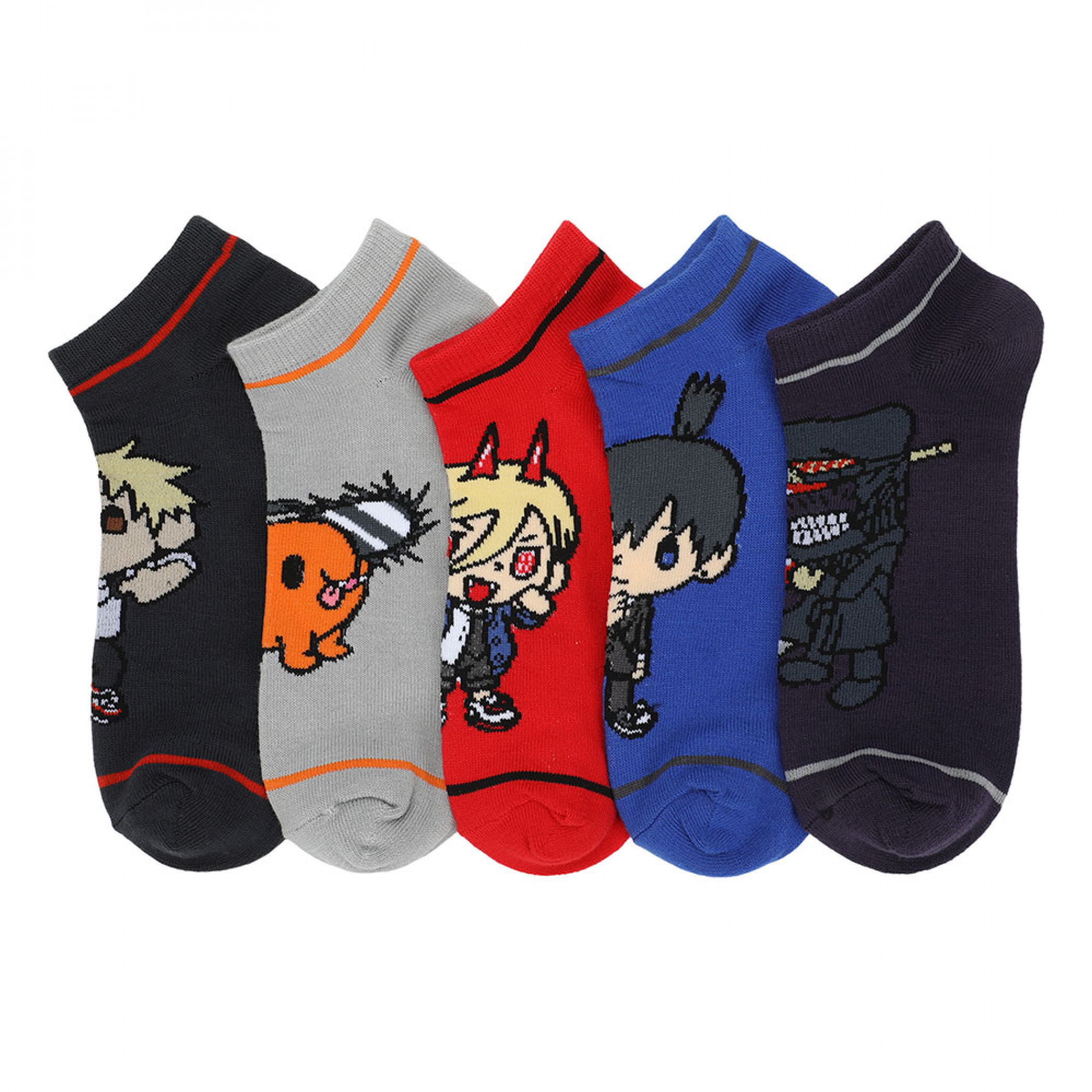 Chainsaw Man Chibi Characters 5-Pair Pack of Ankle Socks, Multi-Color