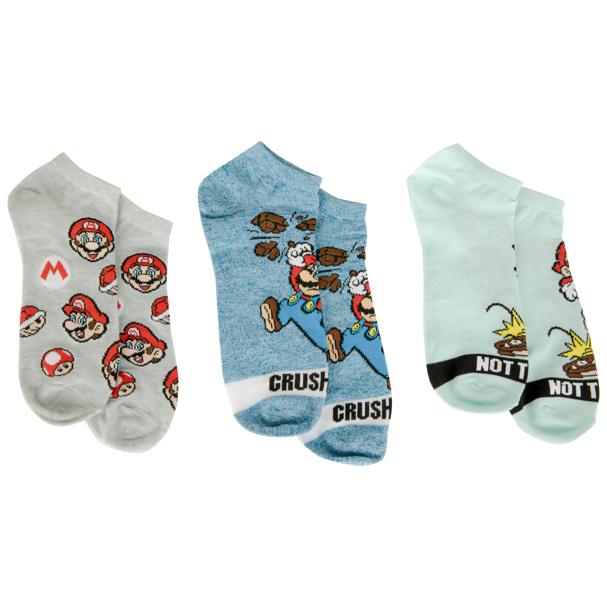 Super Mario Bros. 3-Pair Pack of Mens Ankle Socks, Multi-Color