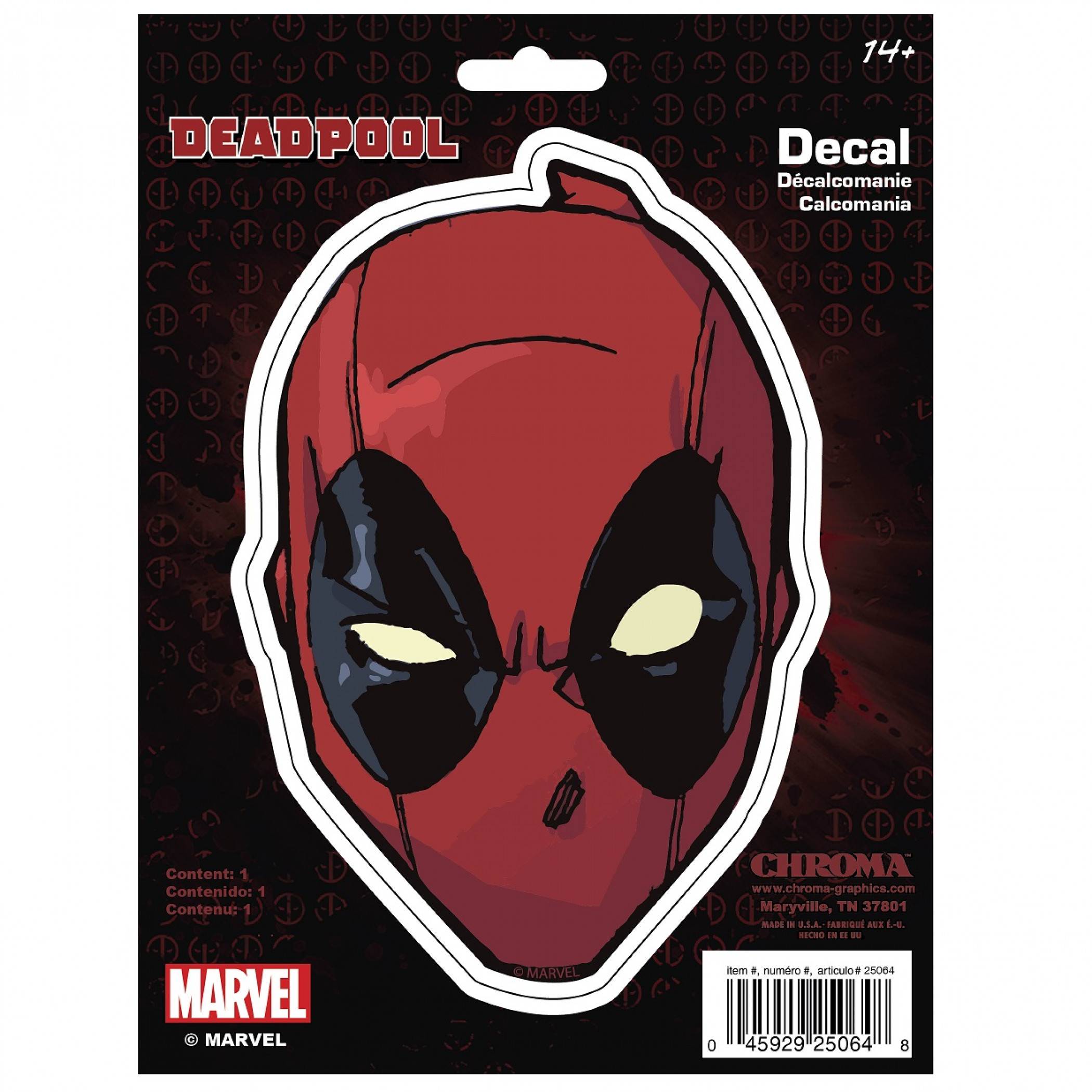Deadpool Face Vinyl Car Decal, Multi-Color