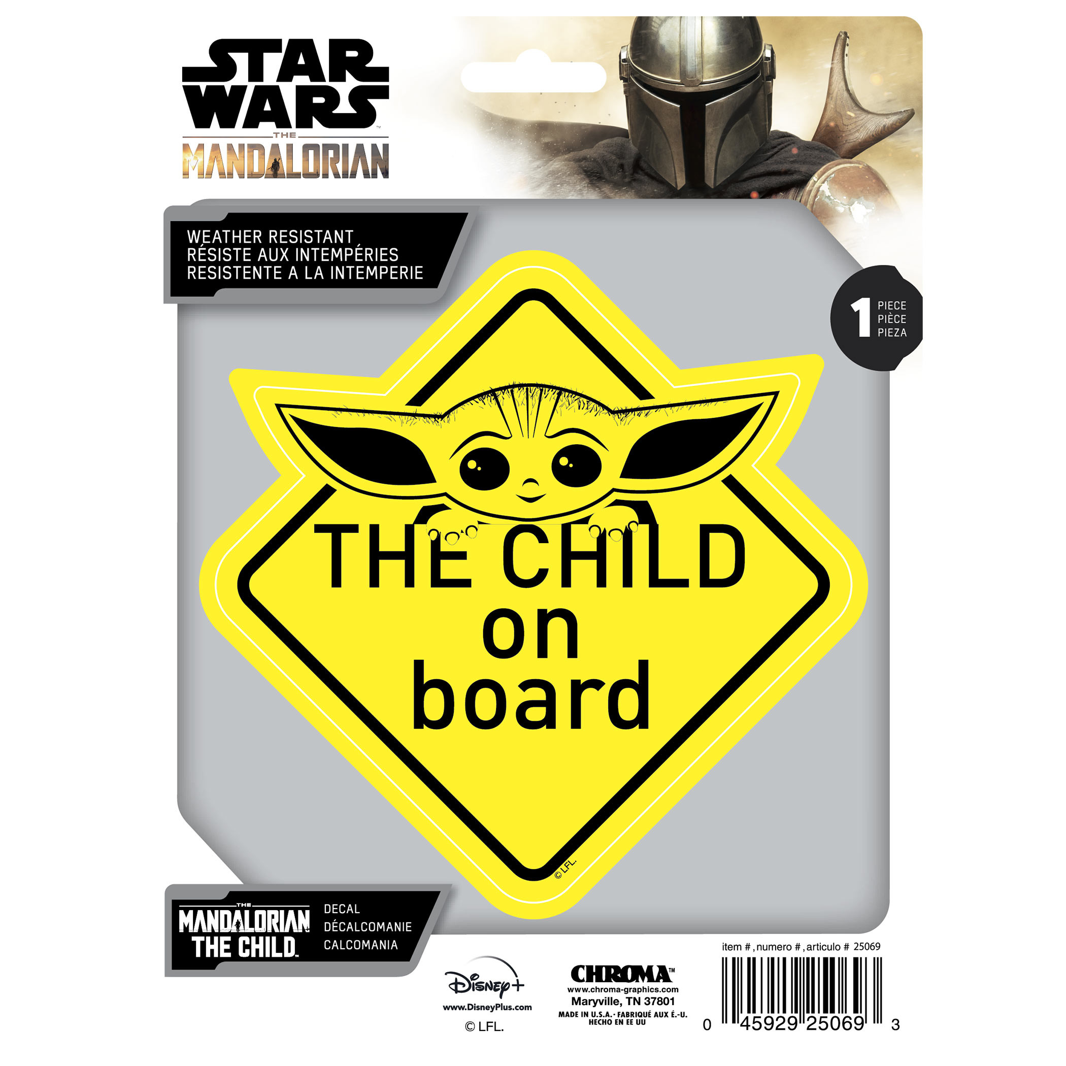 Star Wars The Mandalorian The Child on Board Decal, Yellow