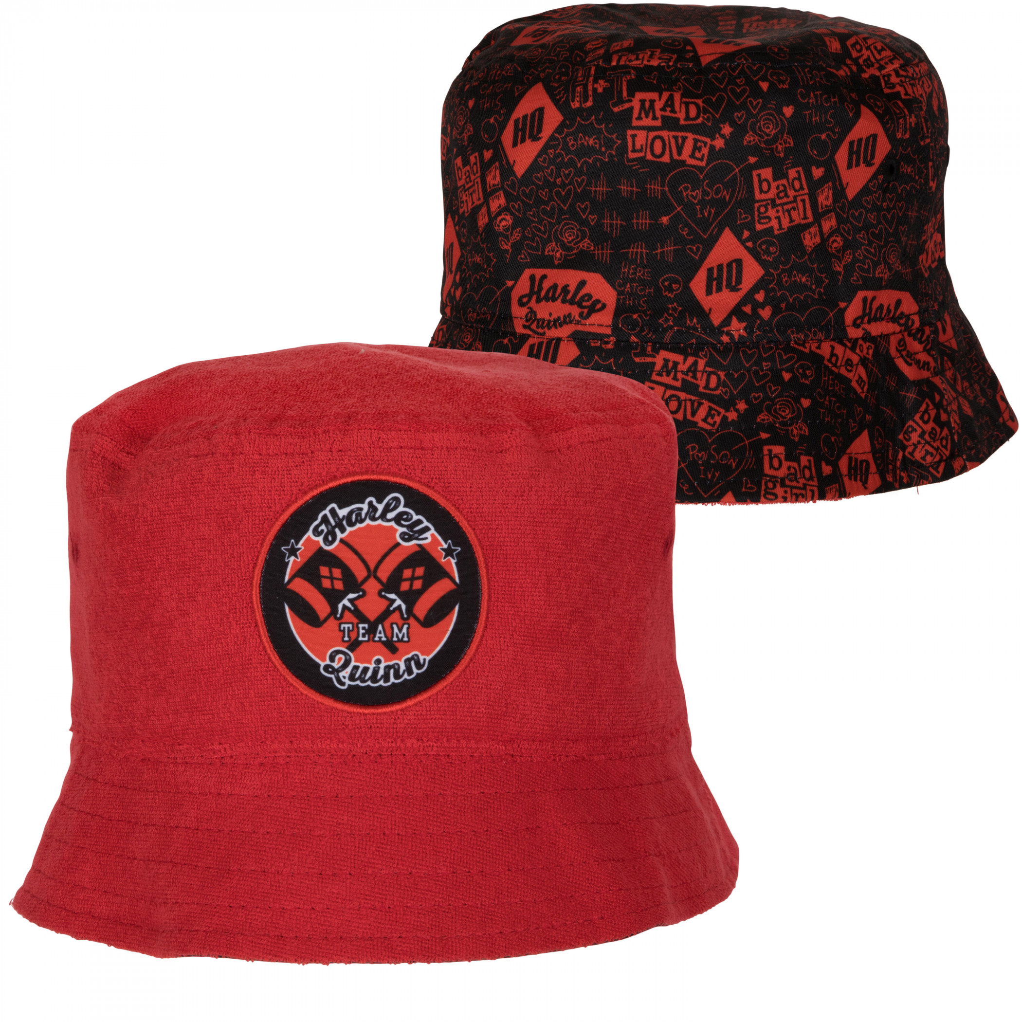 Harley Quinn Symbols Reversible Bucket Hat, Red
