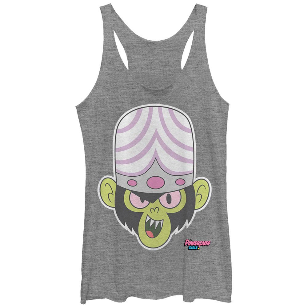 Power Puff Girls Mojo Jojo Grin Gray Juniors Racerback Tank Top