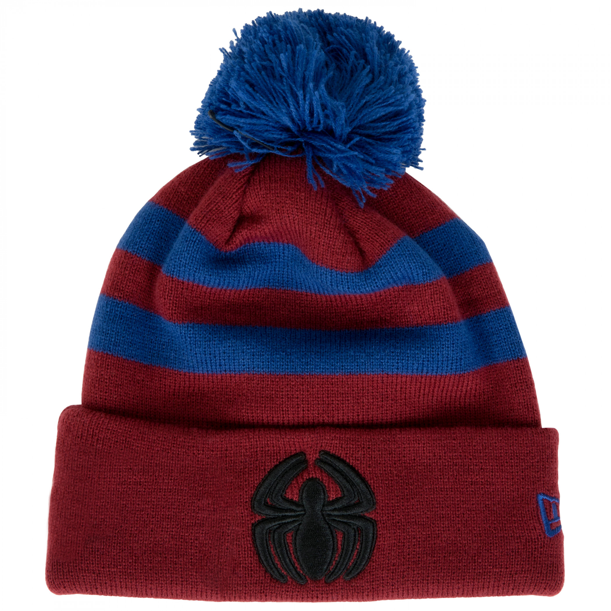 Spider-Man Symbol Striped New Era Knit Pom Beanie, Red