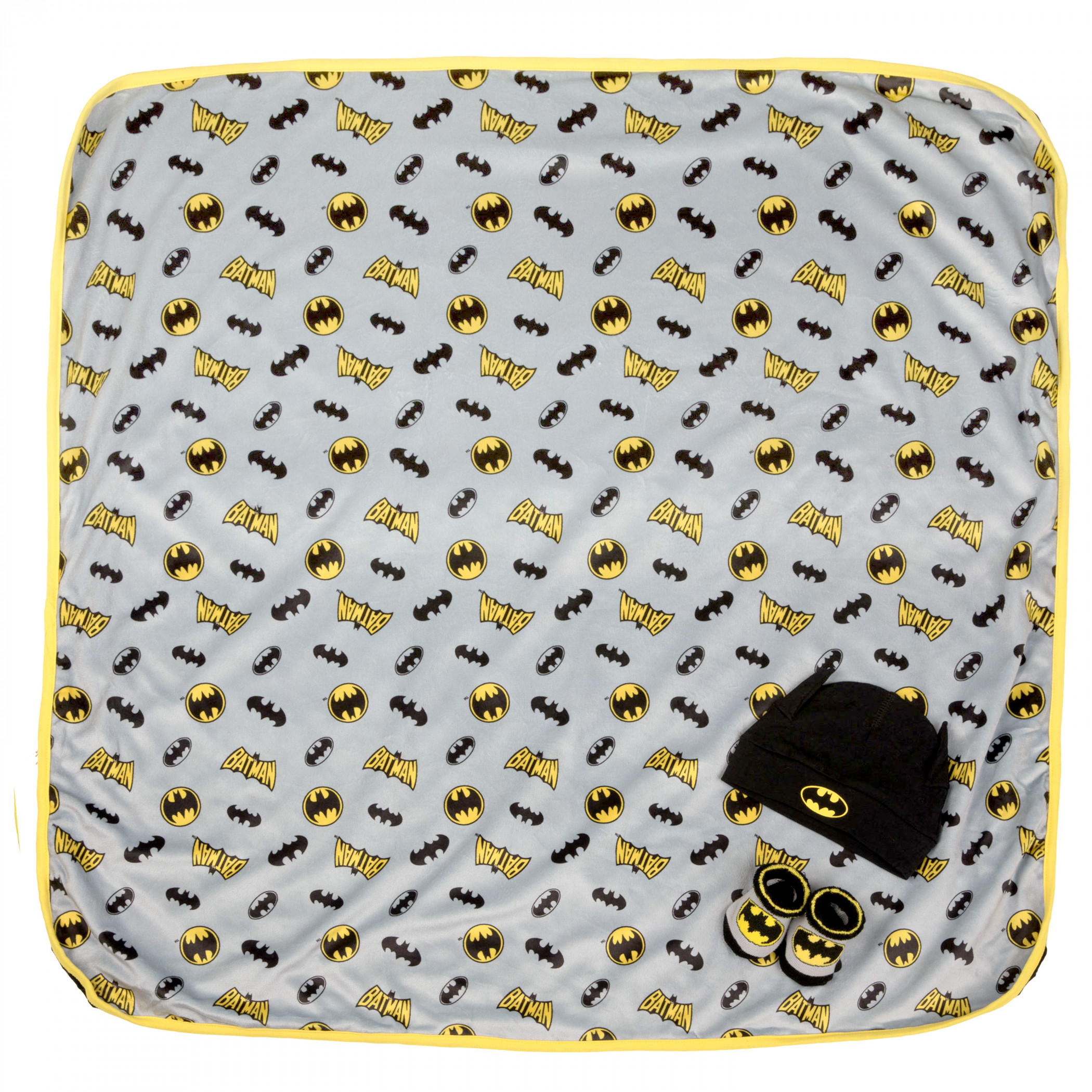 Batman Symbol Plush Infant Blanket with Cap and Booties, Multi-Color