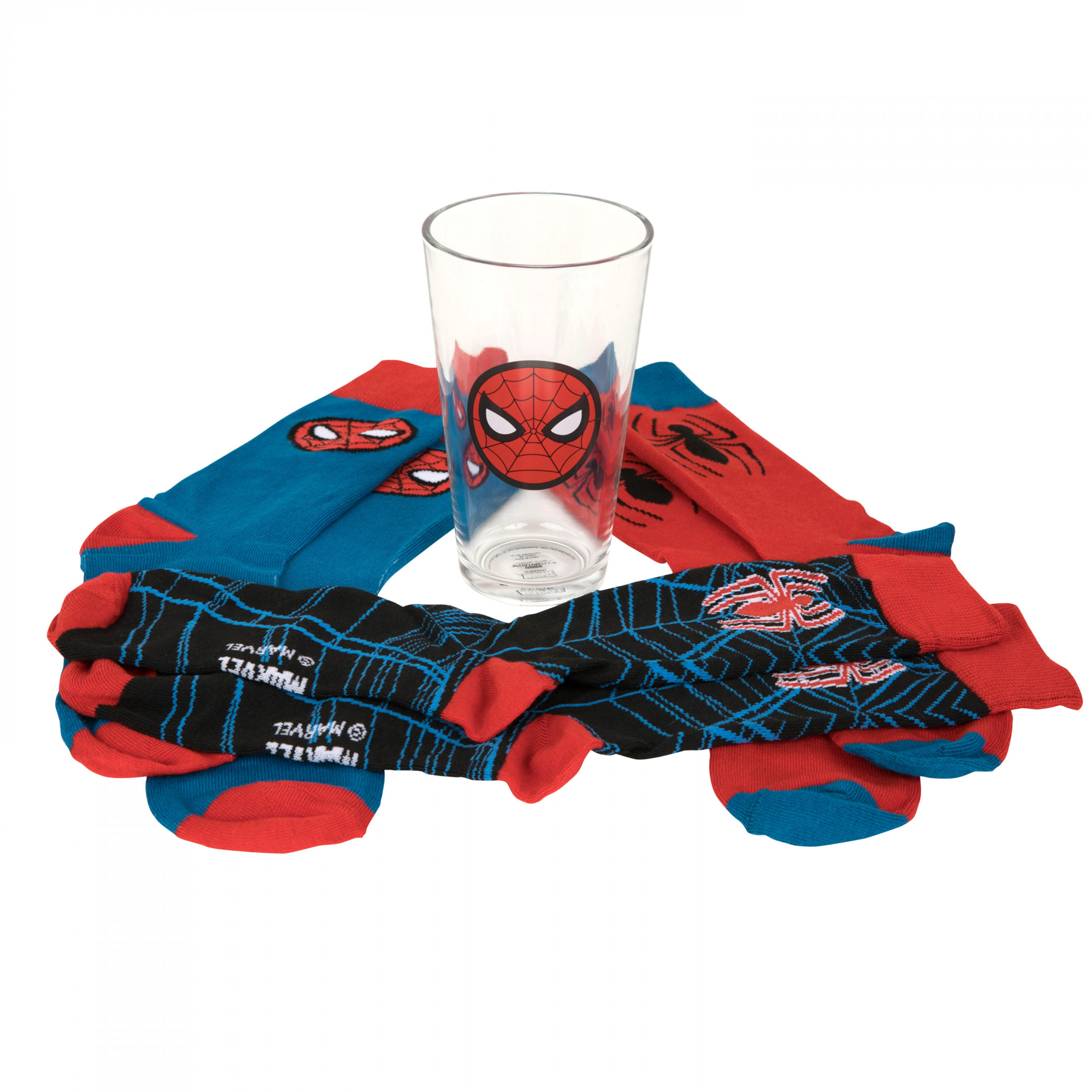 Spider-Man 3-Pack of Crew Socks and Pint Glass Gift Set, Multi-Color