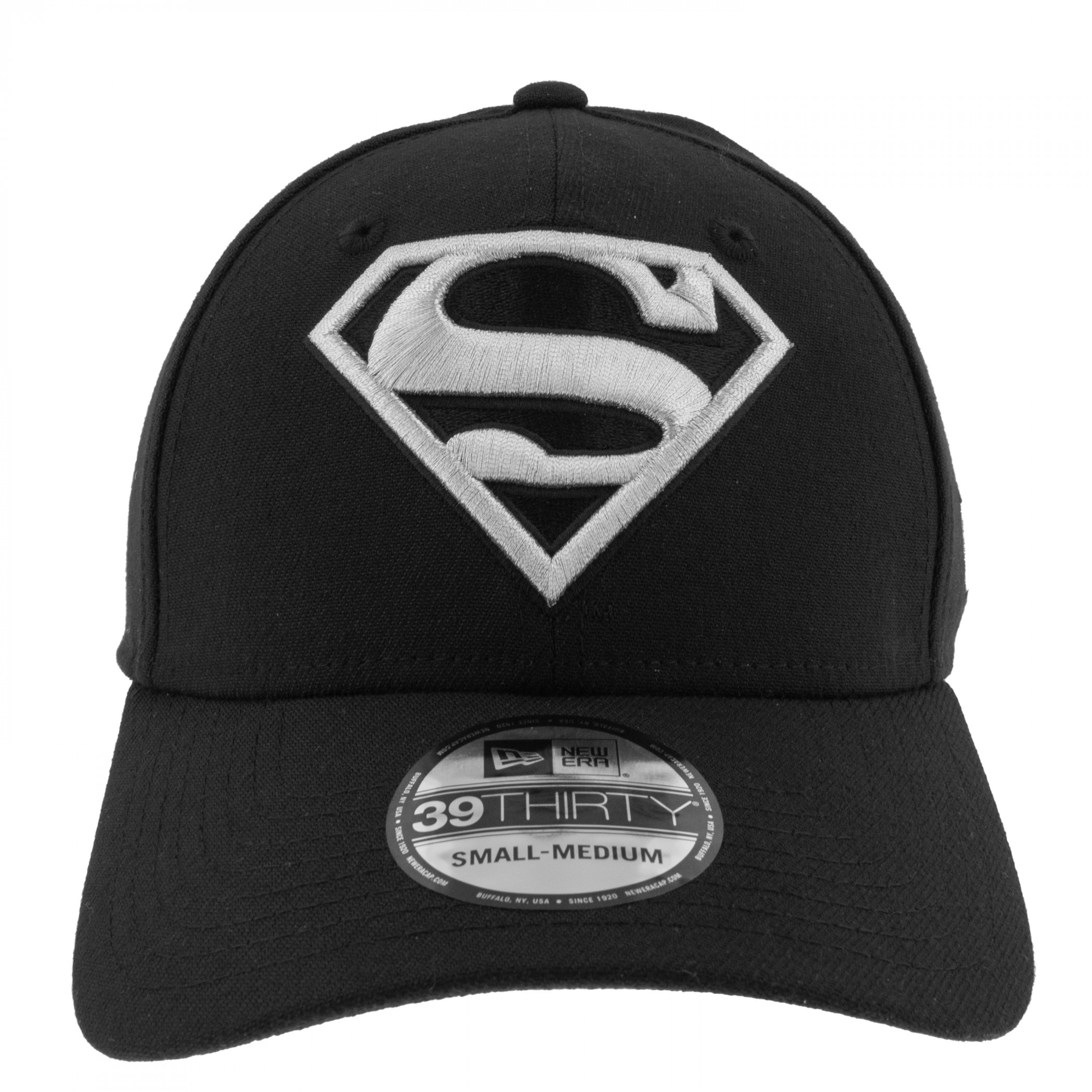 Superman Silver Logo New Era 39Thirty Fitted Hat Black - Picture 8 of 24